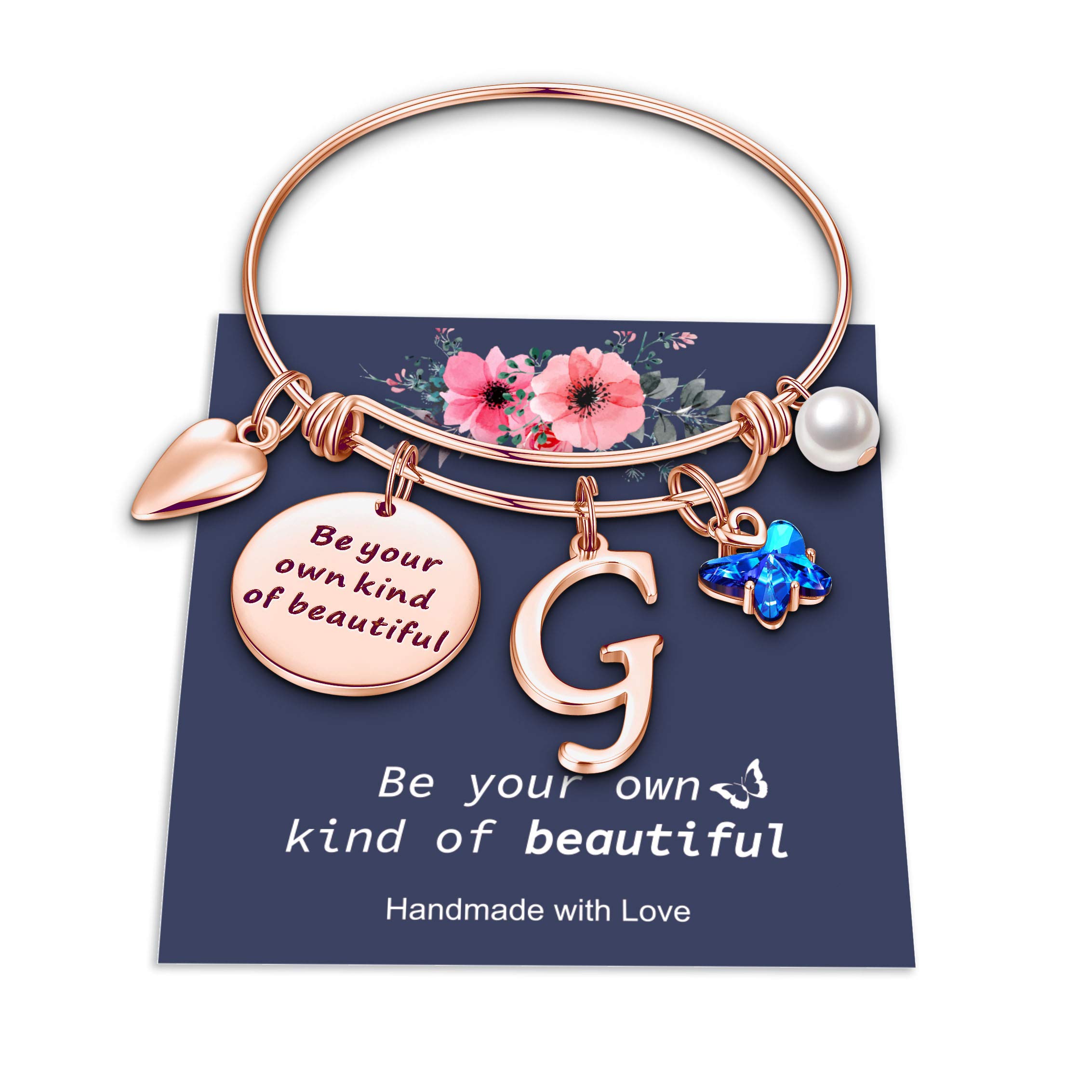 Hidepoo Butterfly Charm Bracelets for Women - Rose Gold Initial Bracelet with Birthstone - Personalized Jewelry Gift for Mom, Wife, Daughter | Birthday, Anniversary, Valentine's Day Present | Everyday Wear & Special Occasions