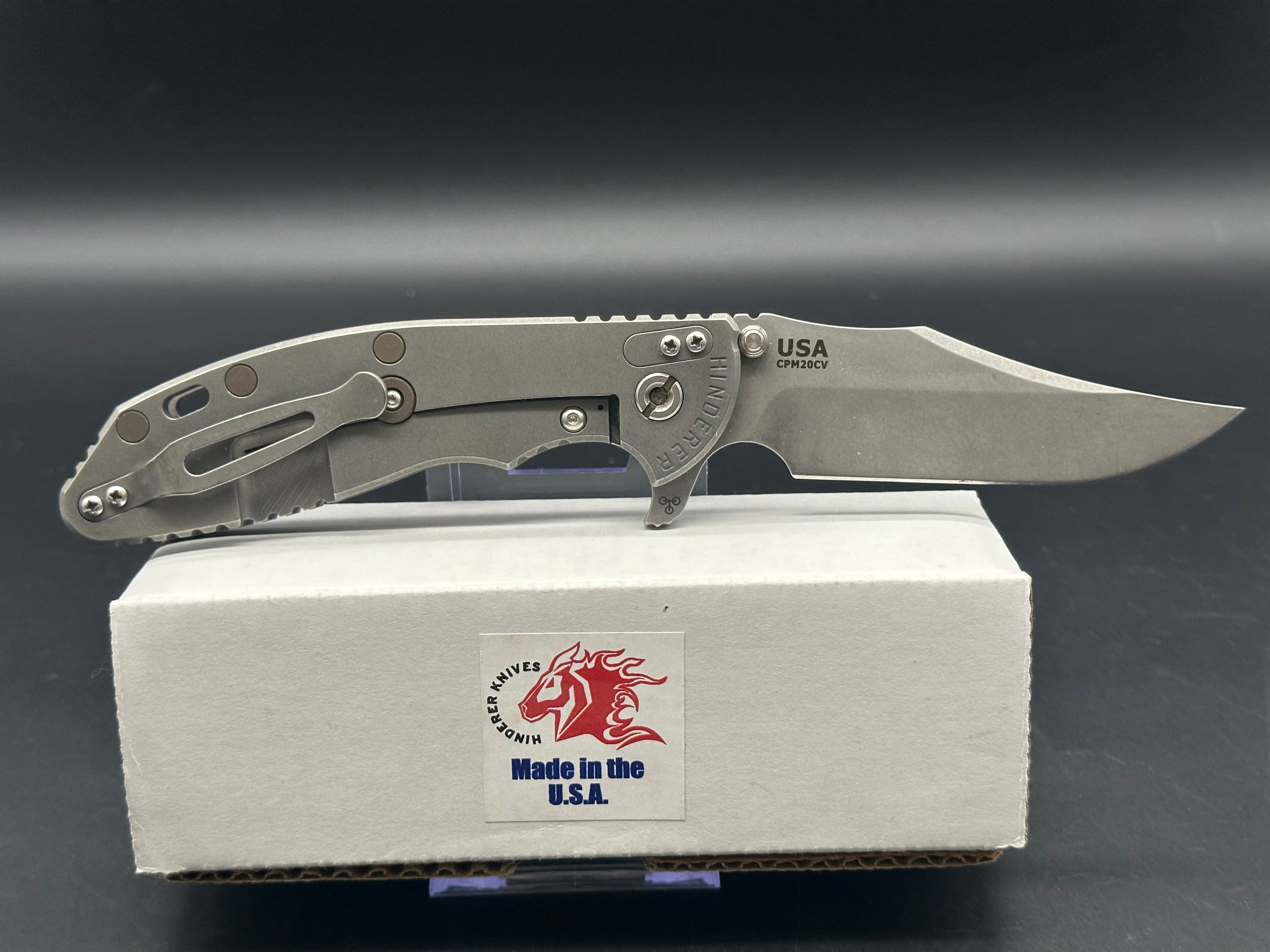 Hinderer XM-24 Bowie Knife - Full Titanium Blade with Working Finish & Orange G10 Scale - EDC, Outdoor Survival, Camping, Hunting Gear