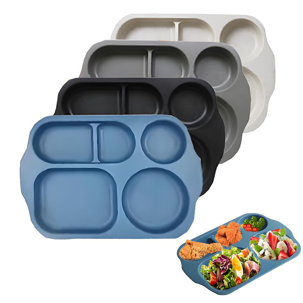RUIBOLU 12 Inch Wheat Straw Divided Plates for Adults - Unbreakable, BPA Free, Reusable Plastic Compartment Plates for Portion Control | Perfect for Picnics, BBQs, Camping, Parties & Everyday Meals