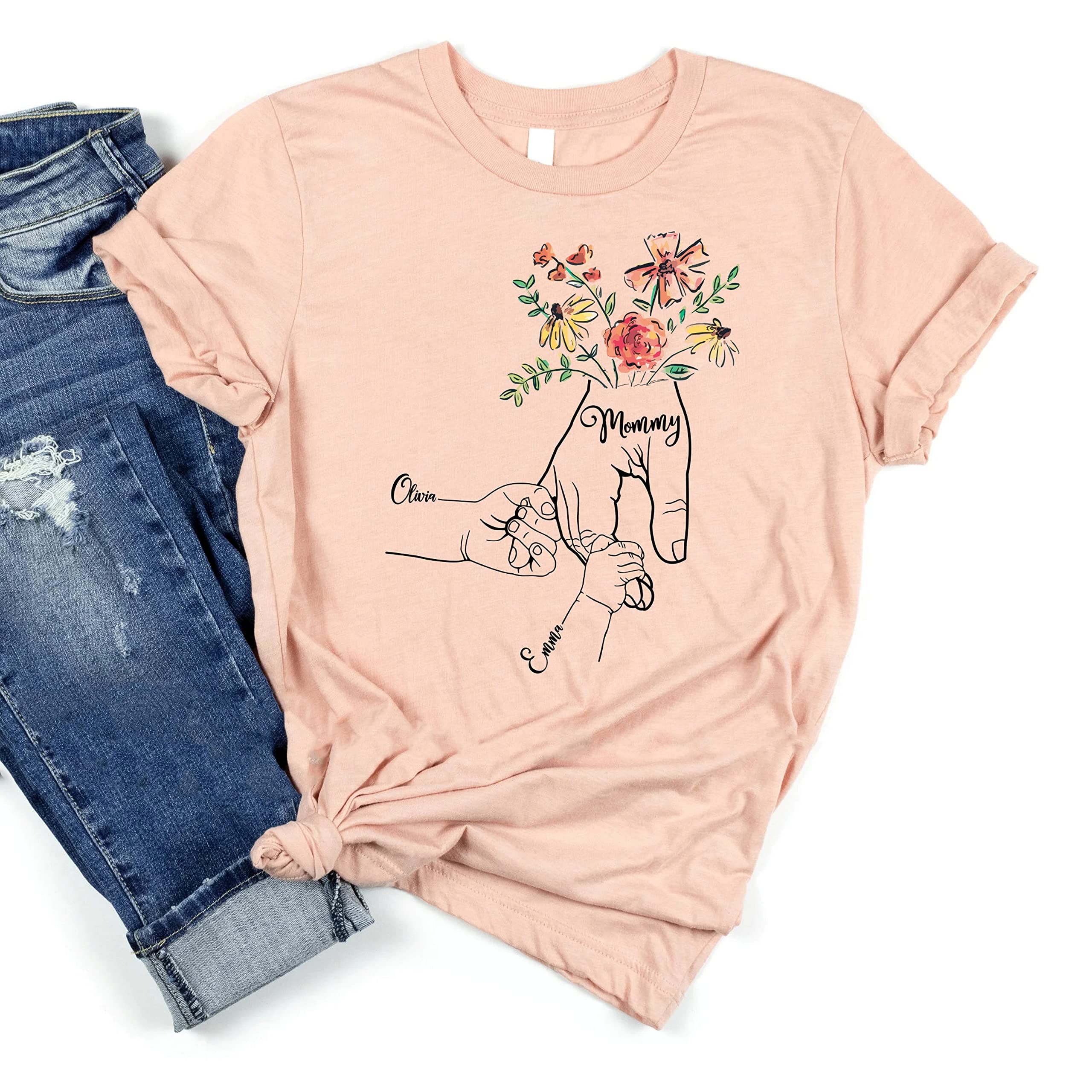 NAZENTI Floral Print Shirt for Grandma - Personalized Mother's Day Gift with Custom Kids Names | Perfect for Family Photos, Birthday Celebrations & Special Occasions
