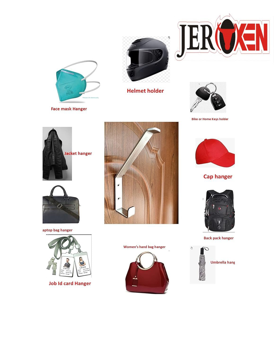 JEROXEN Stainless Steel Helmet Holder - Wall Mounted Organizer for Helmets, Coats, Bags & More | Durable Multipurpose Hanger for Home, Garage & Office Storage | Space Saving Solution for Bikers, Commuters & Professionals
