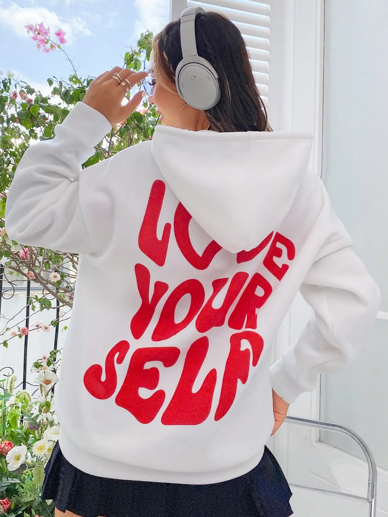 Love Yourself Cotton Printed Hoodie - Creative Oversized Women's Sweatshirt for Streetwear & Harajuku Fashion | Perfect for Casual Outfits, Outdoor Activities and Trendy Street Style
