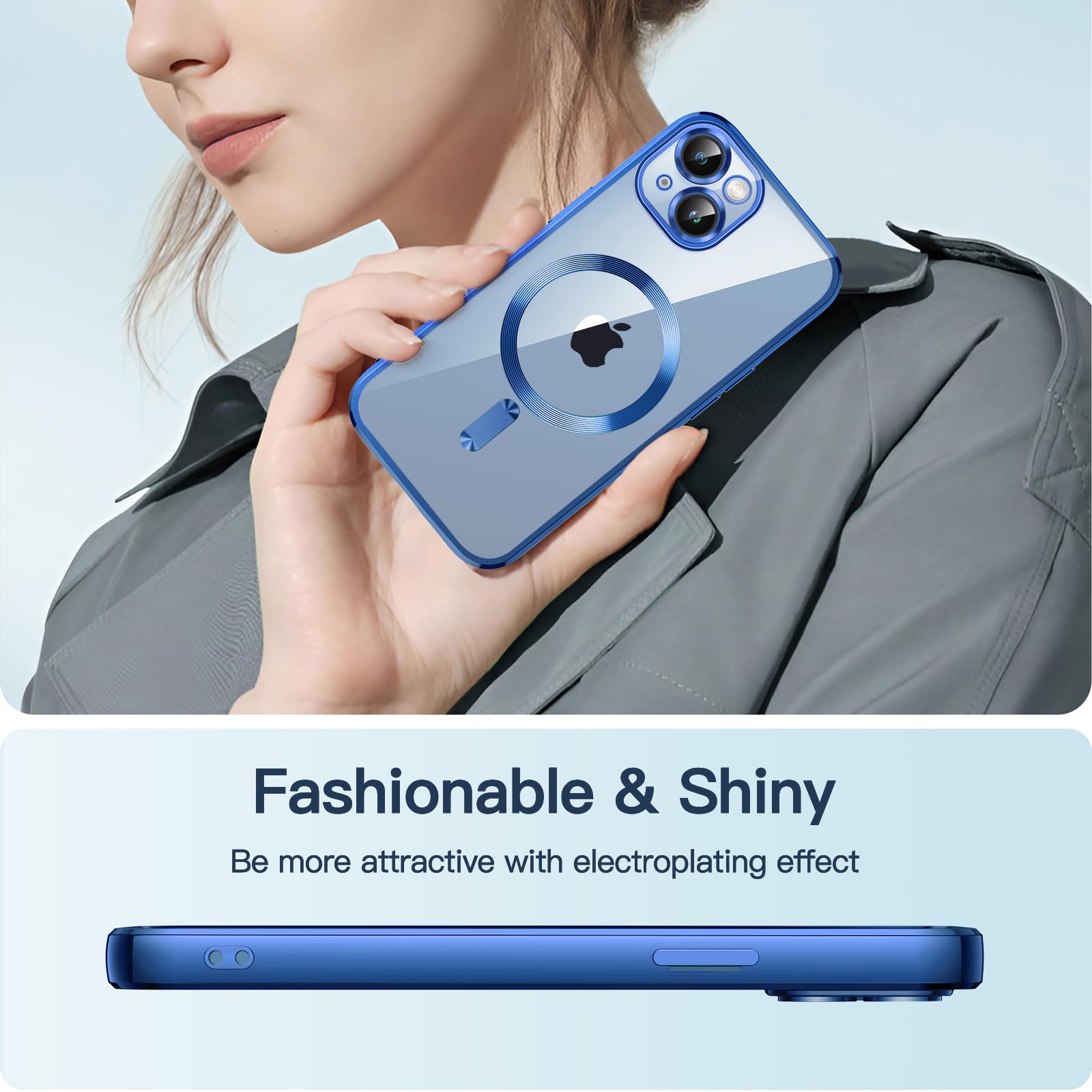 JETech Soft Clear Case for iPhone 14 Plus 6.7-Inch | Shockproof TPU Phone Cover with Full Camera Protection | MagSafe Wireless Charging Compatible | Electroplated Deep Blue Design | Perfect for Everyday Use & Travel Protection