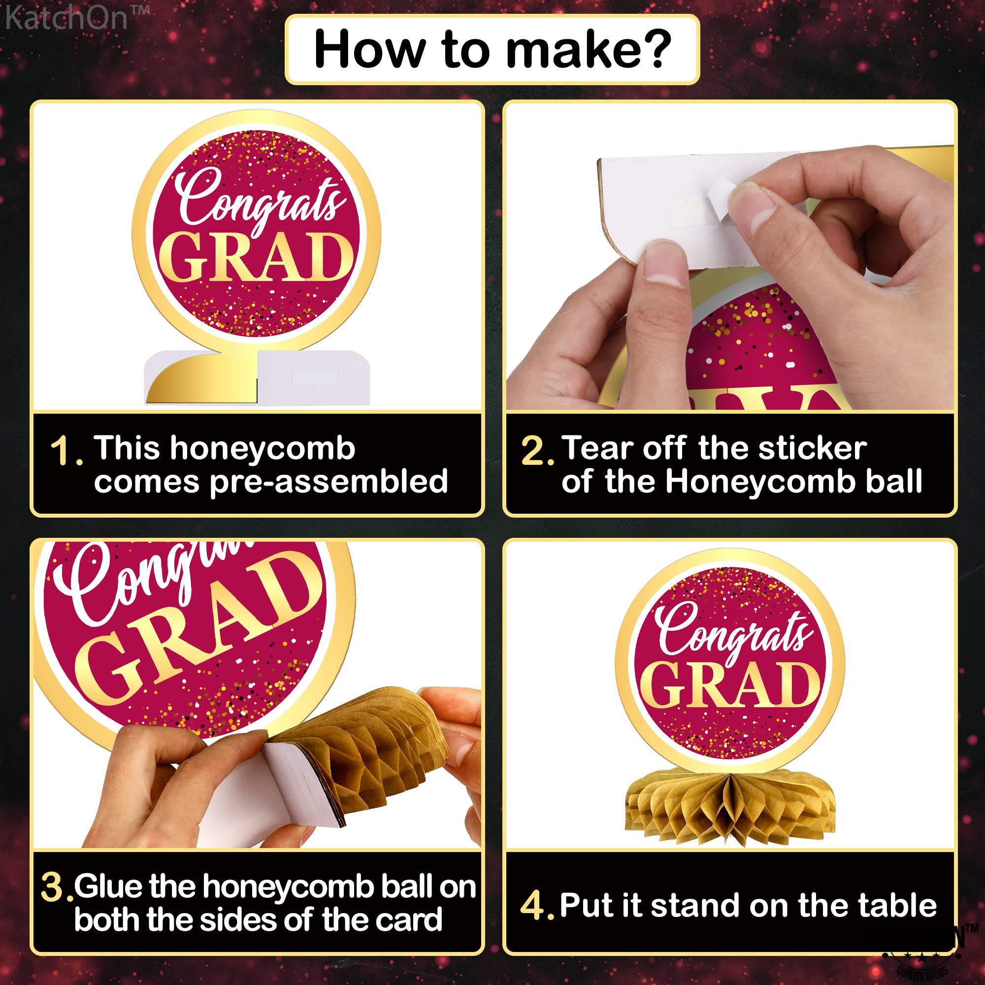 KatchOn Maroon & Gold Graduation Centerpieces for Tables 2025 - Pack of 9 Honeycomb Decorations | Class of 2025 Graduation Party Supplies | Perfect for Graduation Ceremonies, Banquets & Photo Backdrops