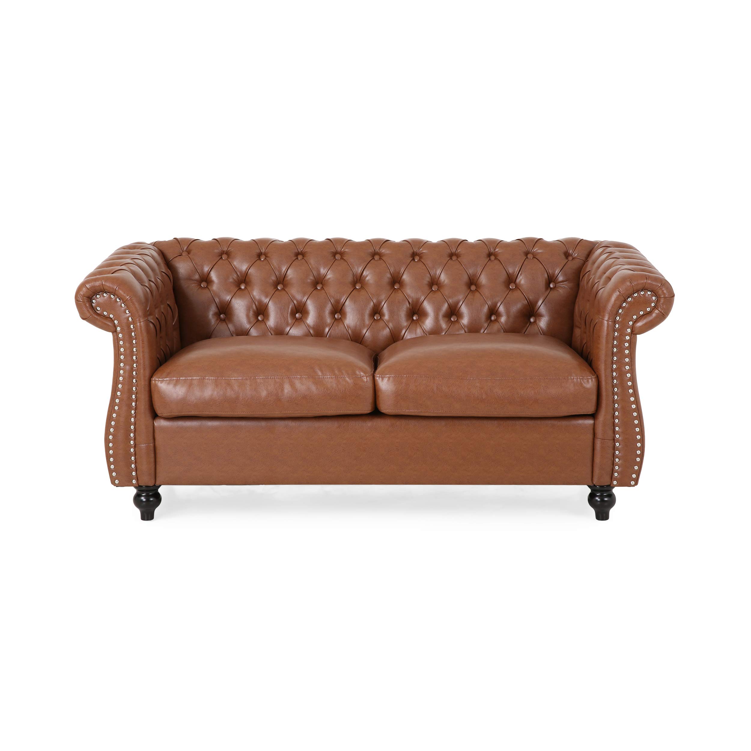Christopher Knight Home Stephanie Traditional Chesterfield 4-Piece Living Room Set in Cognac & Dark Brown - Perfect for Classic Living Rooms, Offices & Cozy Home Decor