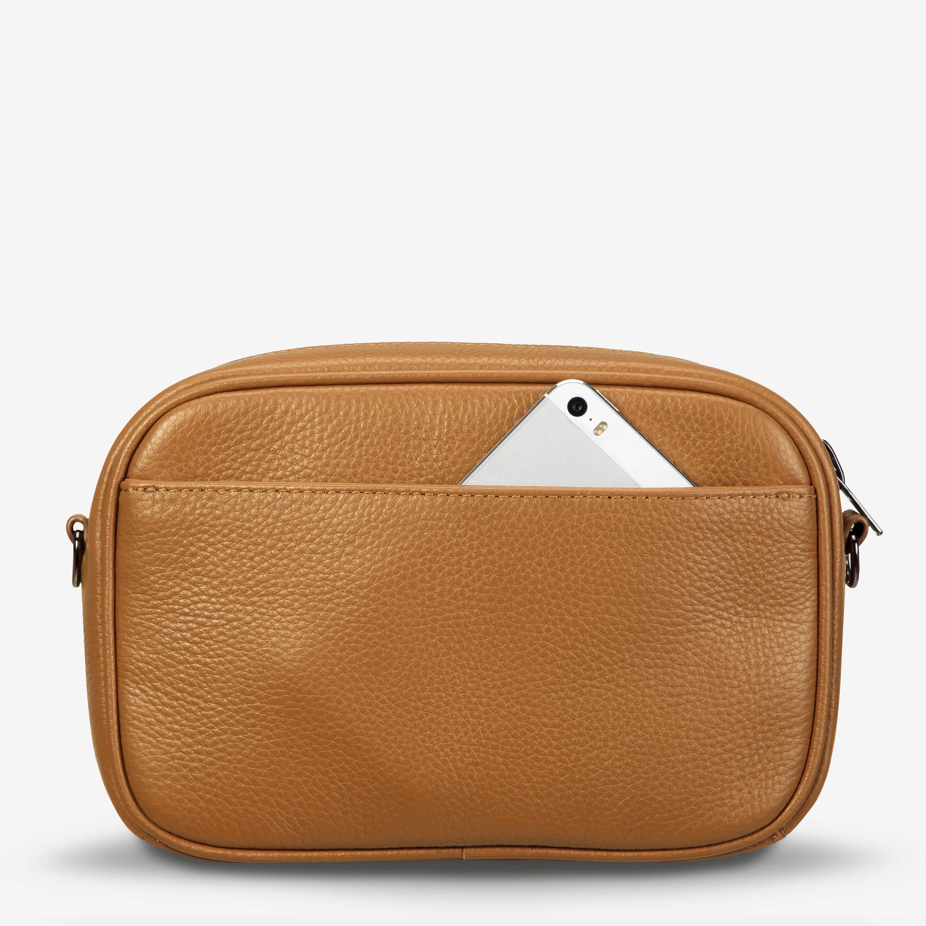 Status Anxiety Plunder Crossbody Bag with Webbed Strap in Tan - Perfect for Everyday Use, Travel & Casual Outings