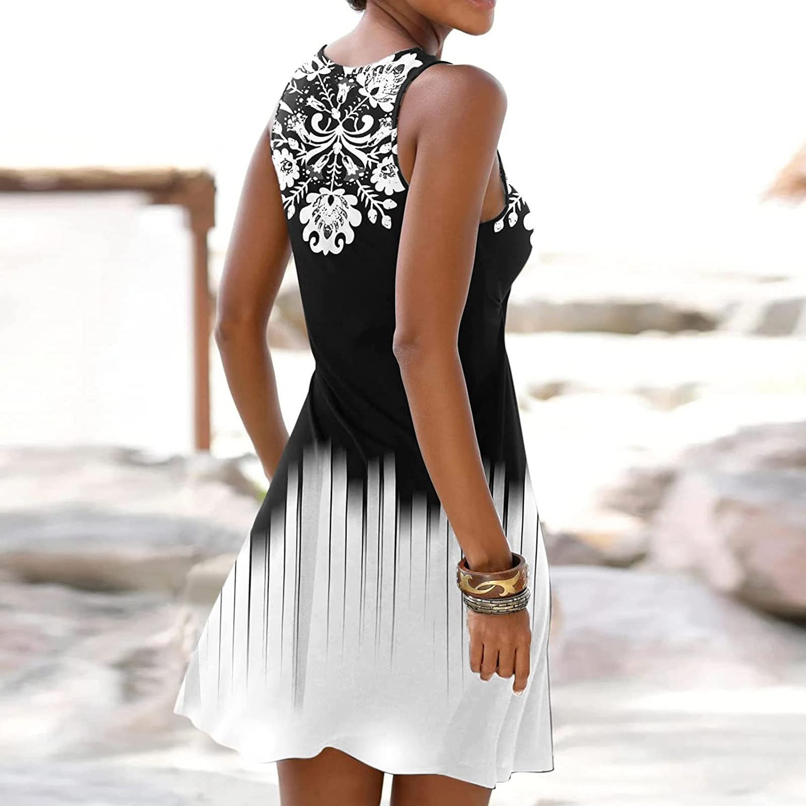 2022 Women's Summer Dresses - Floral Printed Casual Sleeveless Tank Dress with Hollow Out Design (Sizes S-2XL) | Perfect for Beach Vacations, Outdoor Parties & Summer Getaways
