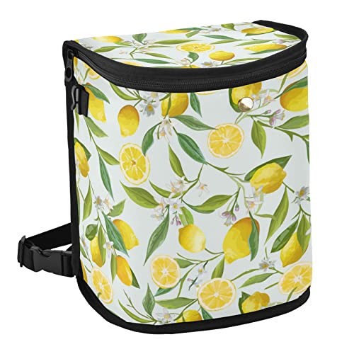 MNSRUU Car Trash Can with Lid - Leak-Proof Hanging Car Garbage Bin Organizer for Front & Back Seat | Waterproof Auto Waste Container for Road Trips, Commuting & Family Travel (Lemon Floral Pattern)
