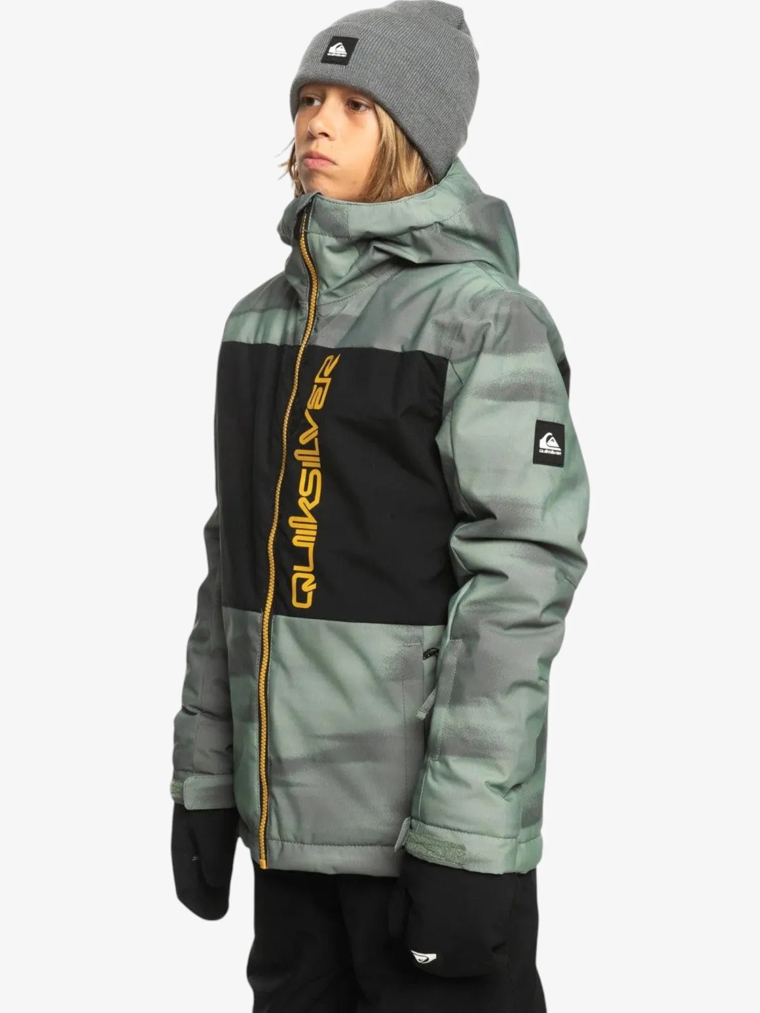Quiksilver Side Hit Kids Snow Jacket - Green & Yellow Waterproof Winter Coat for Boys & Girls - Perfect for Skiing, Snowboarding & Outdoor Winter Activities