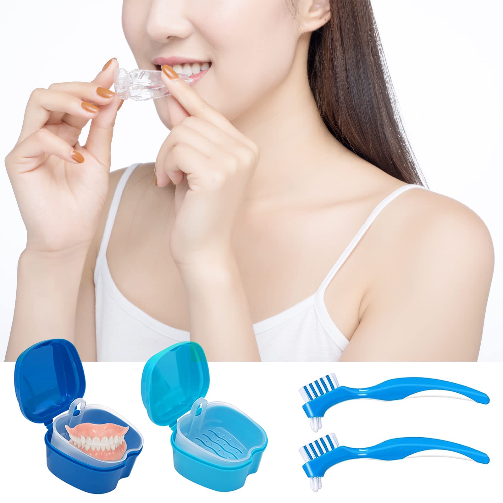 Premium Denture Cleaner Box & Brush Set - 2 Pack Denture Bath Case with Basket + 2 Denture Brushes | Portable Denture Retainer Storage | False Teeth Cleaning Kit for Oral Care | Ideal for Travel, Home & Daily Dental Hygiene
