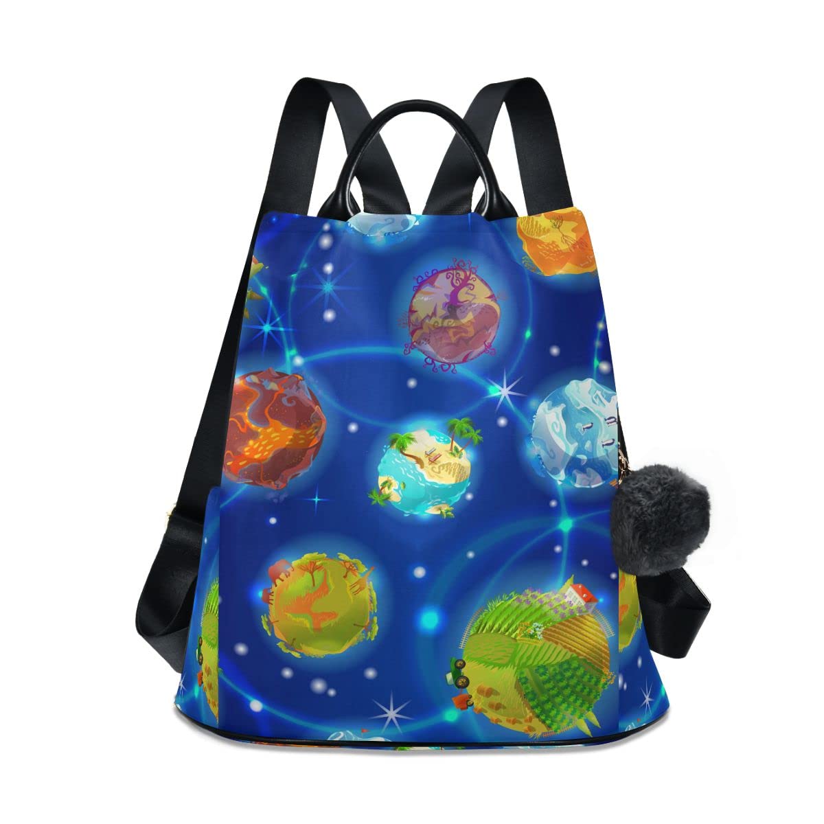 HUSSRITY Anti-Theft Women's Backpack - Large Travel Bag with Cartoon Earth Planets Design, Fashion Shoulder Purse for College, Work & Daily Use | Casual Bookbag for Ladies & Girls