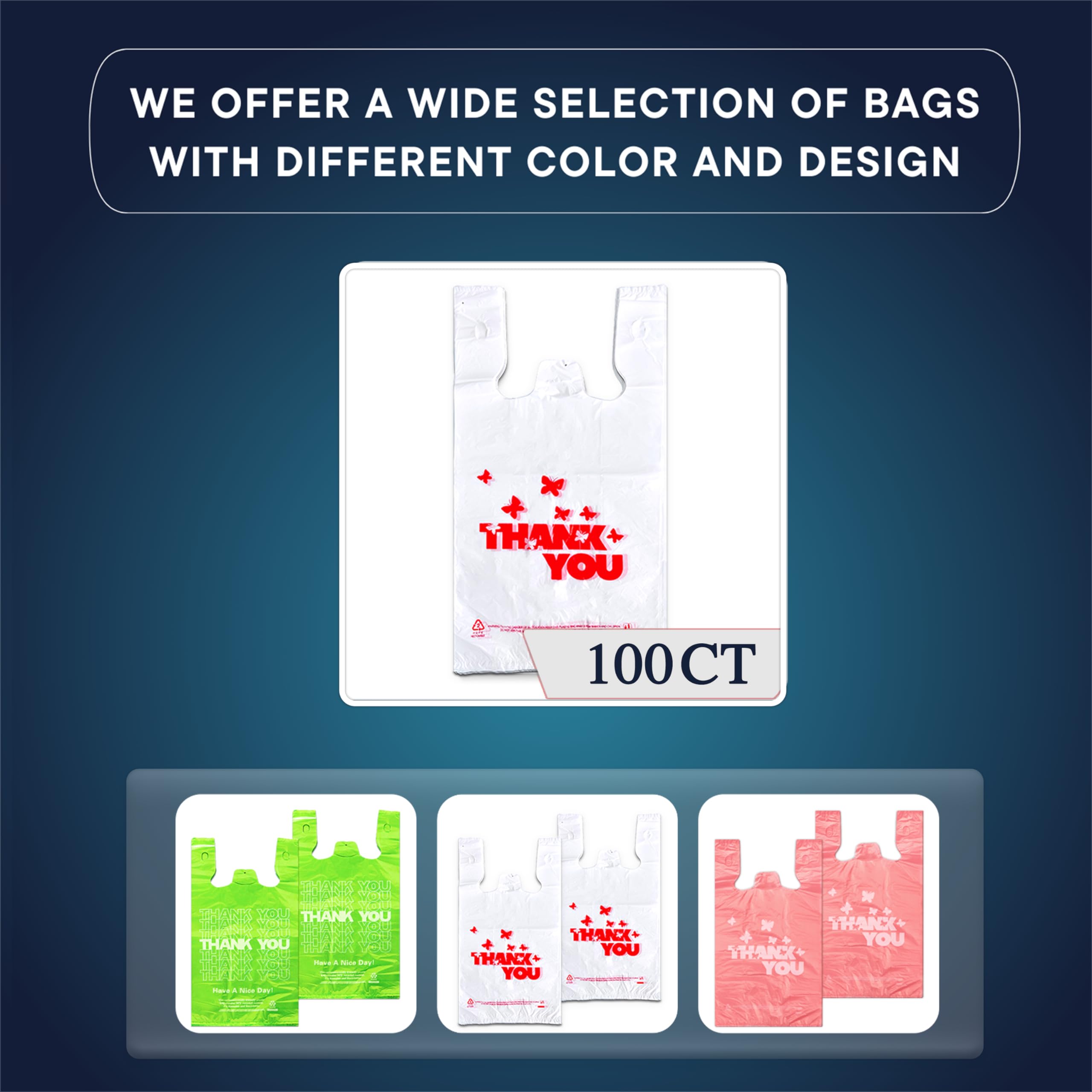 100PCS White Thank You Bags | Reusable & Disposable T-Shirt Bags for Grocery, Retail & Takeout | Perfect for Small Business & Eco-Friendly Shopping | Ideal for Restaurants, Stores & Gift Packaging
