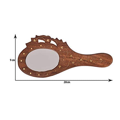Handmade Sheesham Wood Small Hand Mirror - Natural Brown Makeup Mirror for Vanity, Travel & Gifts | Compact & Durable Wooden Beauty Accessory
