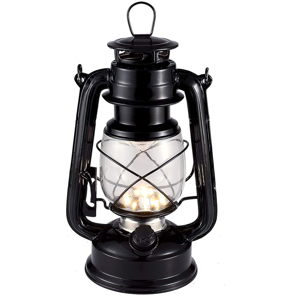 Rechargeable Vintage Hurricane Lantern - Warm White Battery Operated LED Lantern with Dimmer Switch, 15 LEDs Metal Hanging Light for Camping, Emergency, Patio, Garden & Outdoor Decor