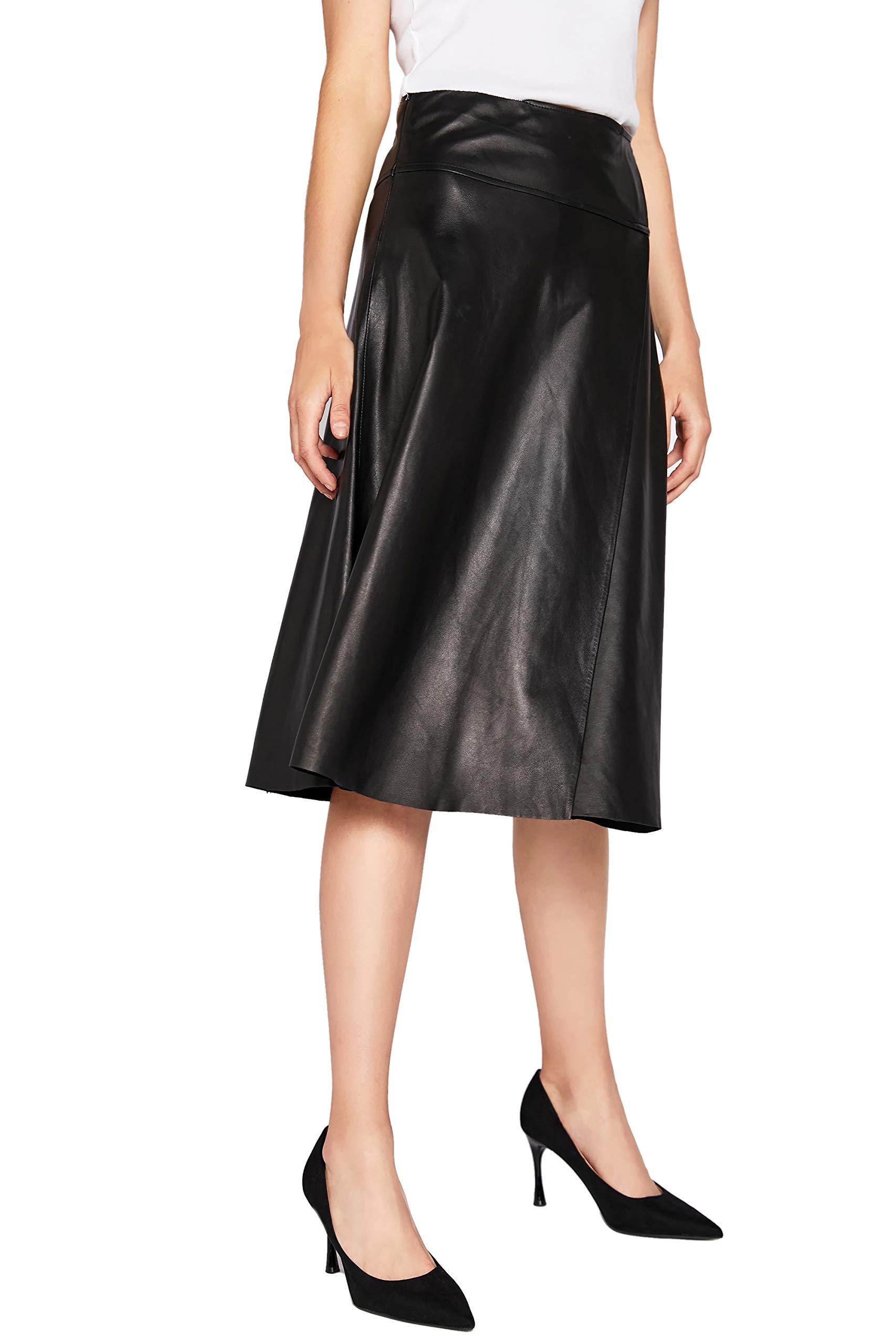 Women's Lambskin Leather Skirt - Asymmetrical High Waisted A-Line Mini Skirt in Black | SmartUniverseWear | Perfect for Office Wear, Night Out & Special Occasions