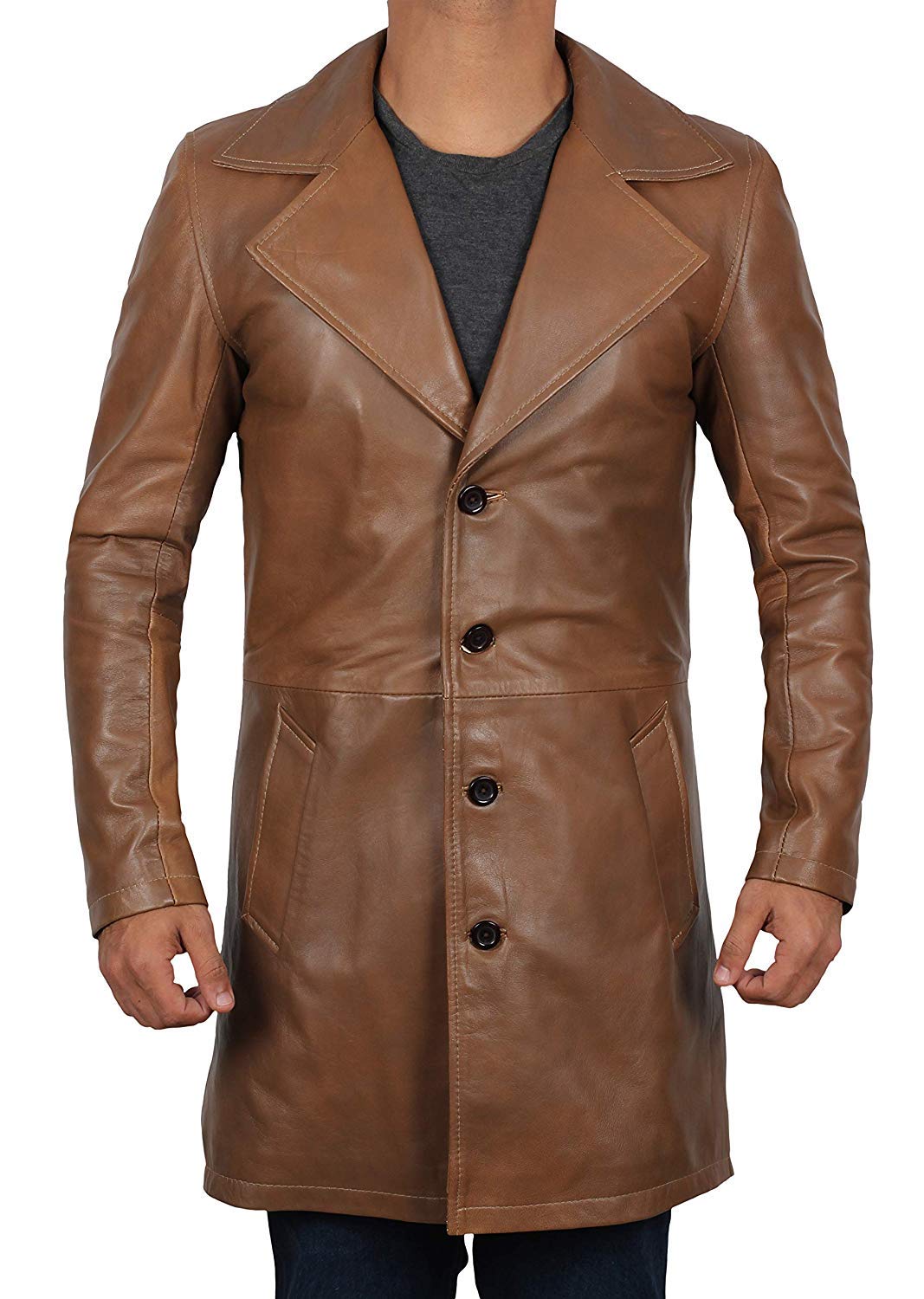 Decrum Men's Genuine Leather Coat - Stylish Long Winter Jacket for Men | Carcoat Design for Cold Weather & Outdoor Activities