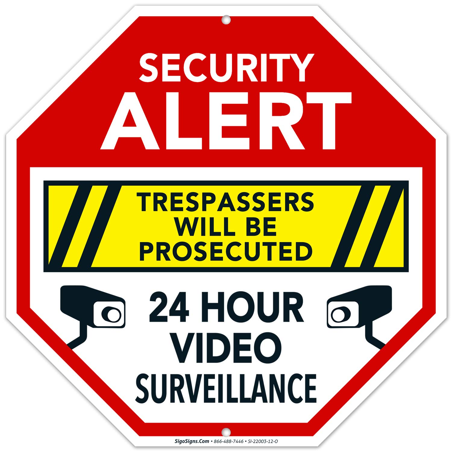 Video Surveillance Sign - 12x12 Octagon Shaped Rust-Free Aluminum, Weather & Fade Resistant, Easy Mounting for Indoor/Outdoor Use | Trespassers Will Be Prosecuted | Made in USA | Ideal for Home Security, Business Protection & Property Warning