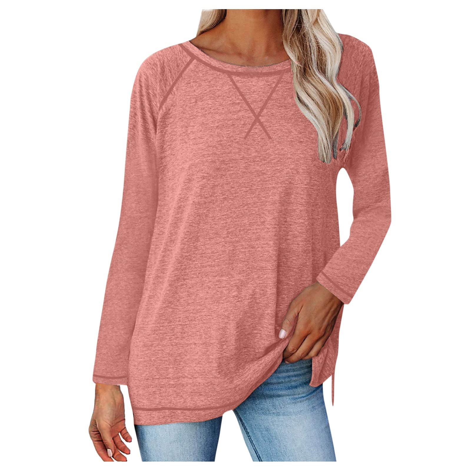 Women's Long Sleeve Crop Sweatshirt - Casual Oversized Tunic Top with Pocket | Perfect for Fall Layering, Lounge Wear & Street Fashion