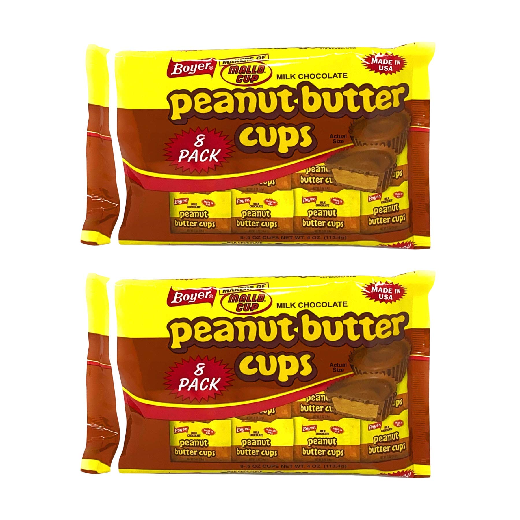 Needzo Boyer Milk Chocolate Peanut Butter Cups - Individually Wrapped Classic Candy (16 Cups, 2 Packs of 8) - Perfect for Easter Baskets, Gift Giving, Office Snacks & Nostalgic Treats for Men & Women