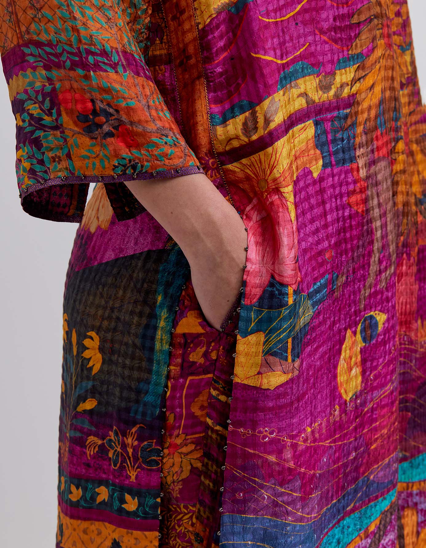 Damini Kurta Silk Check Purple Panchatantra - Elegant Indian Silk Kurta for Women | Perfect for Festivals, Weddings & Ethnic Occasions