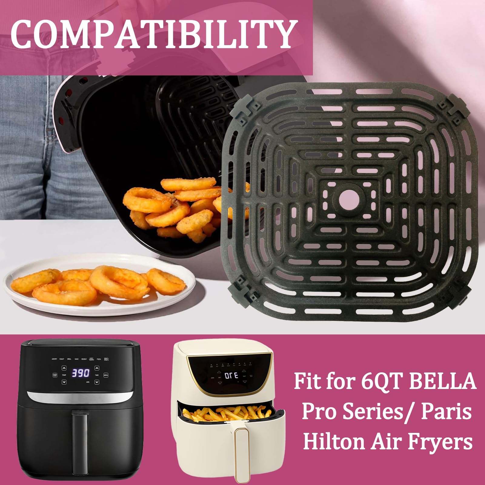 Upgraded 6QT Air Fryer Grill Pan for Bella Pro Series & Paris Hilton Air Fryers - Crisper Plate Rack Tray Insert with Dishwasher Safe Design - Perfect for Grilling, Roasting & Healthy Cooking at Home