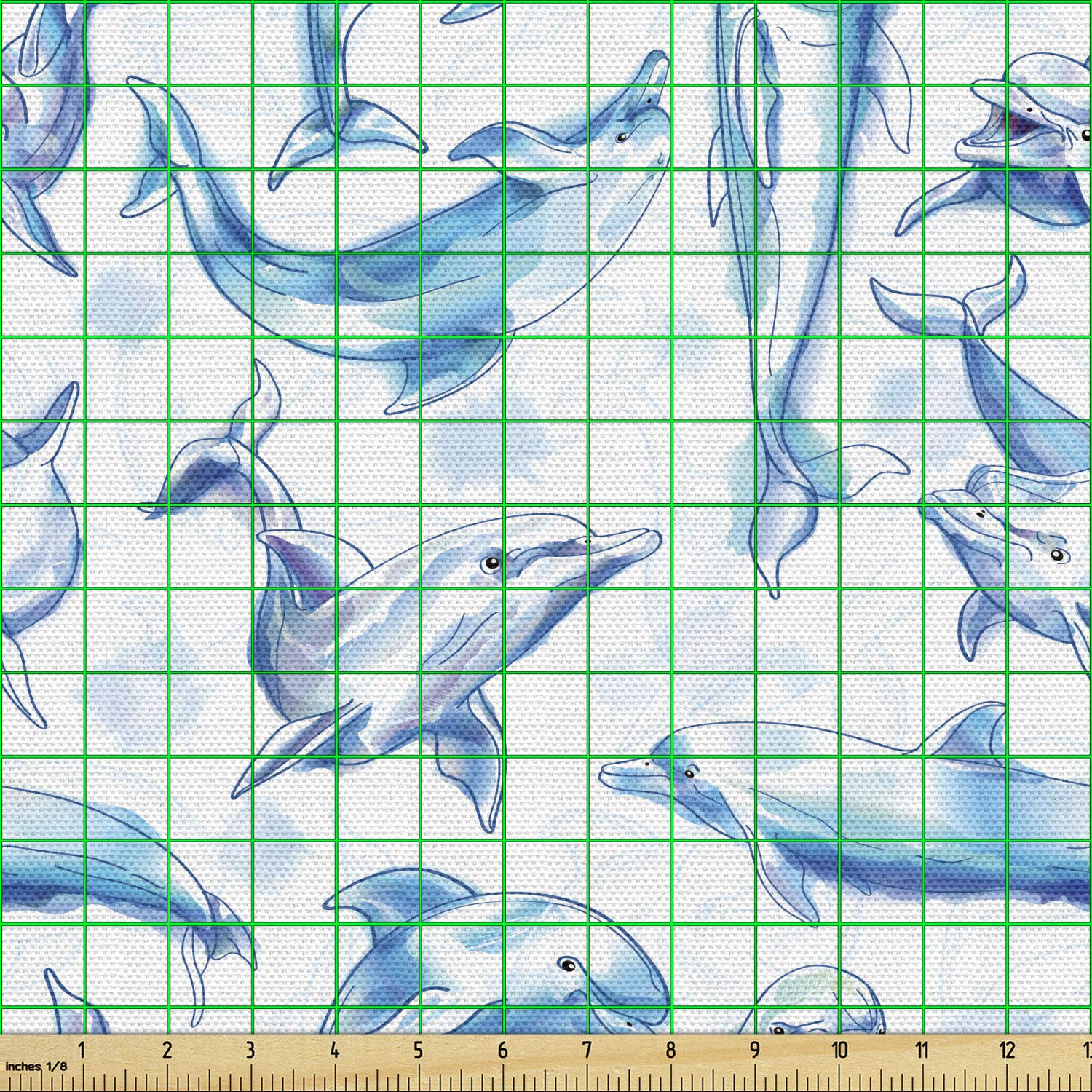 Ambesonne Sea Animals Fabric by The Yard - Sketch of Bottlenose Dolphins Playing in Ocean, Turquoise & White Decorative Upholstery Fabric for Sofa, Curtains, Pillows (10 Yards) - Perfect for Coastal Home Decor & Marine-Themed DIY Projects