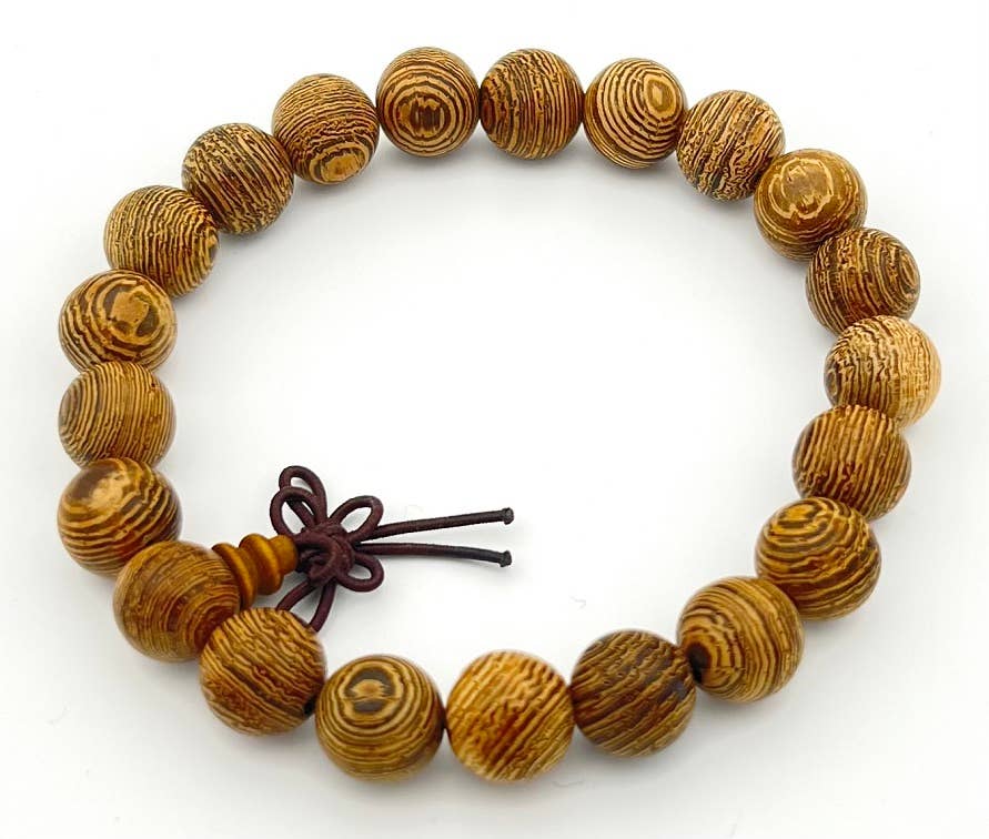 Phoenix Tail Wood Beaded Bracelet - 10mm Natural Wooden Mala Prayer Beads for Meditation, Yoga & Spiritual Practice | Handmade Buddhist Wrist Mala for Women & Men