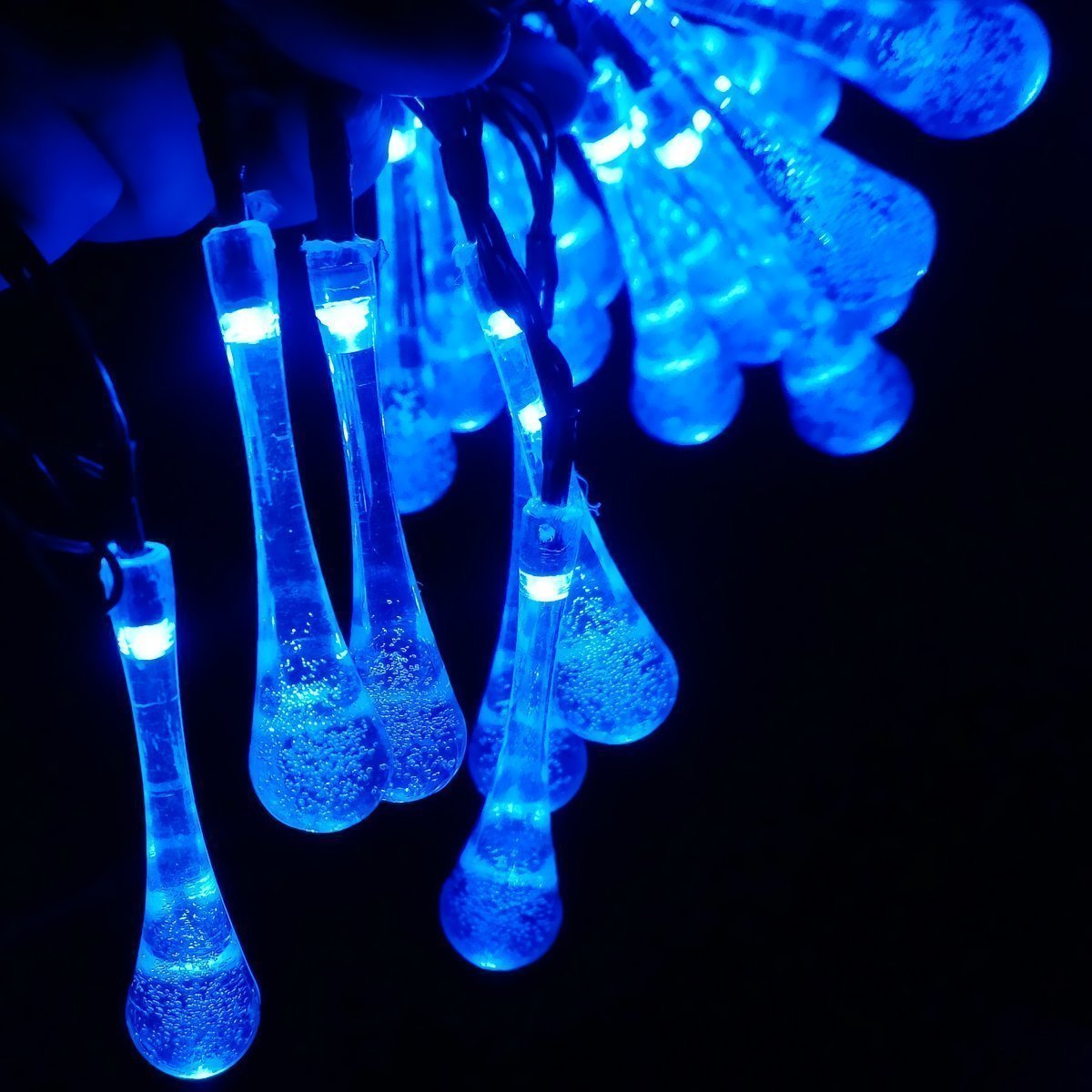 DINOWIN 20ft Solar Drop Lights - 30LED Waterproof Fairy Lights for Outdoor, Garden, Christmas Decorations (Blue) | Perfect for Patio, Yard, and Holiday Lighting