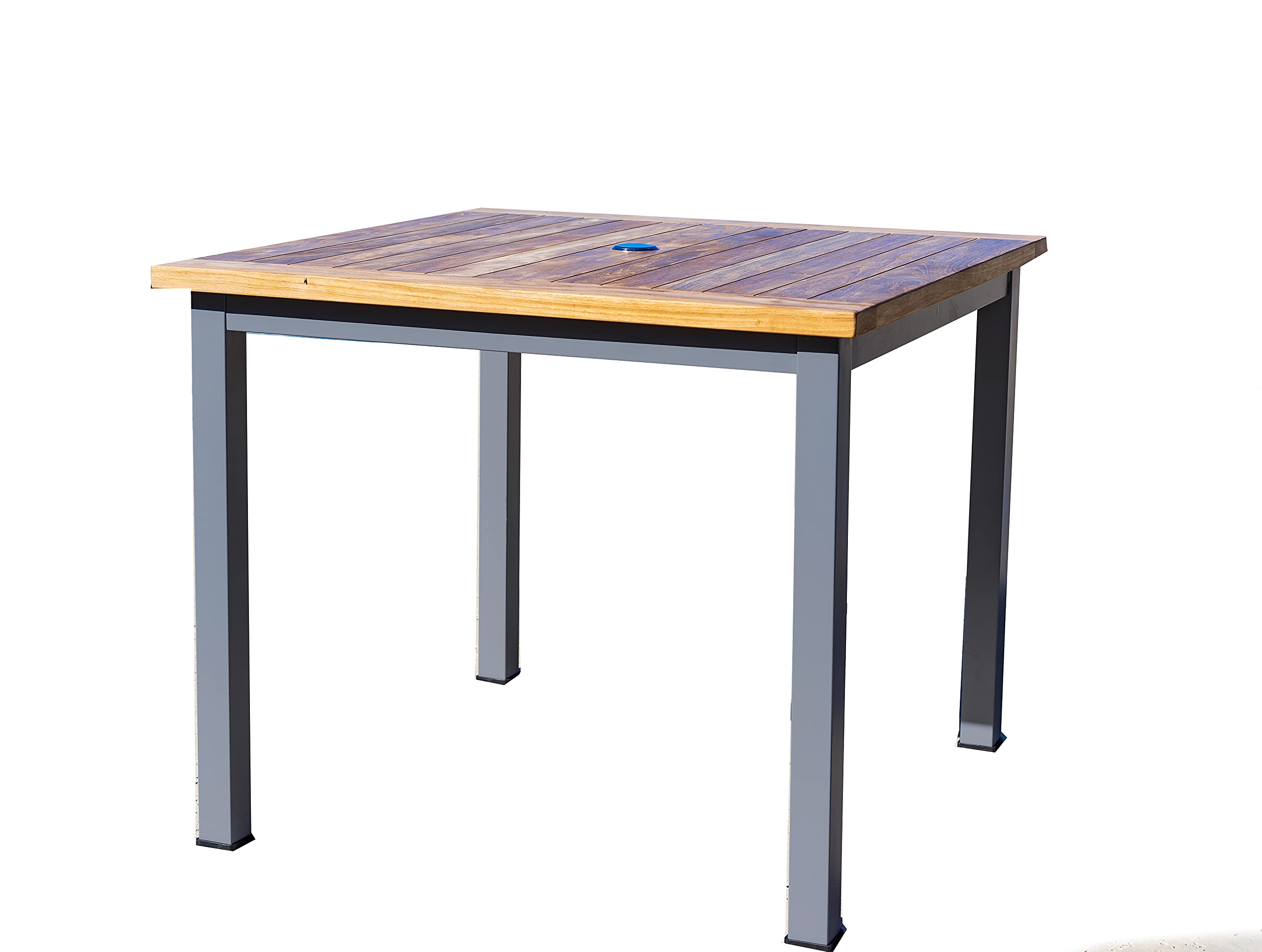 Santorini Square Outdoor Dining Table with Iron Base - Ash Grey Teak Wood Patio Table for Garden, Backyard, and Poolside Dining