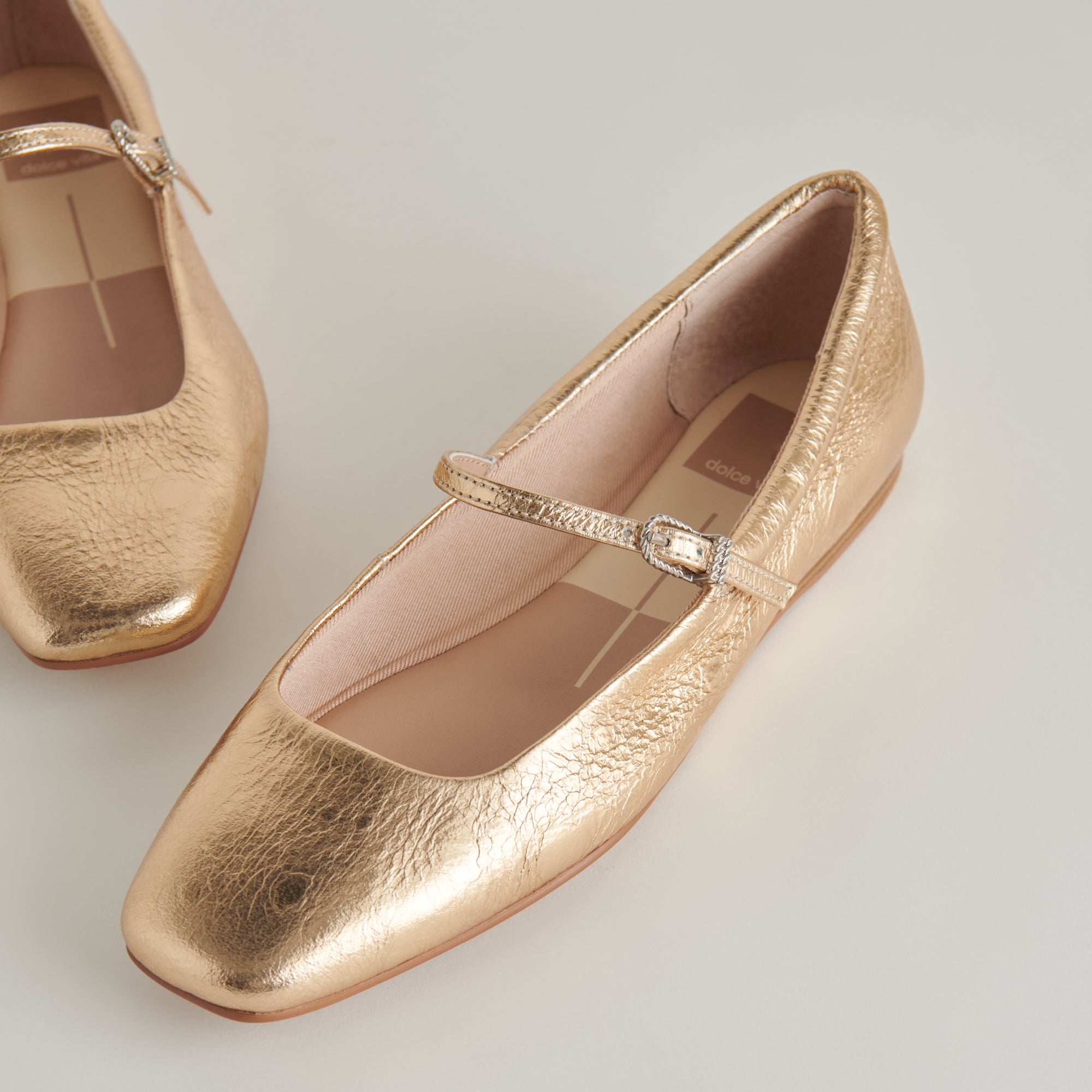 REYES Women's Gold Distressed Leather Ballet Flats - Comfortable & Stylish for Work, Casual Outfits & Special Occasions