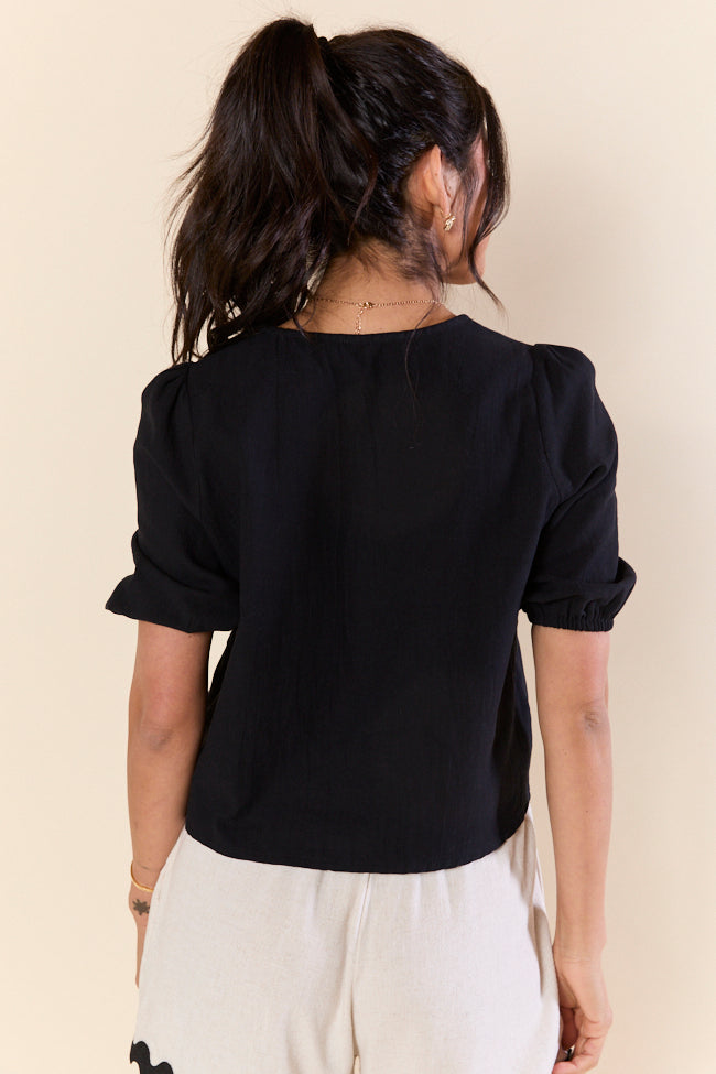 Elegant Black Floral Embroidered Blouse for Women - Boho Chic Loose Fit Top - Perfect for Casual Outings, Date Nights & Spring Fashion
