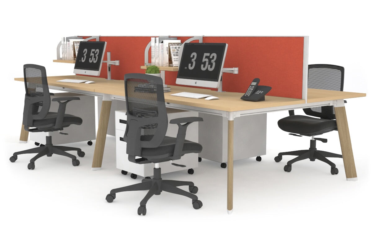 4-Person Switch Workstation with Wood Imprint Frame - 1400L x 800W Cable Management Desk for Office & Home Workspace