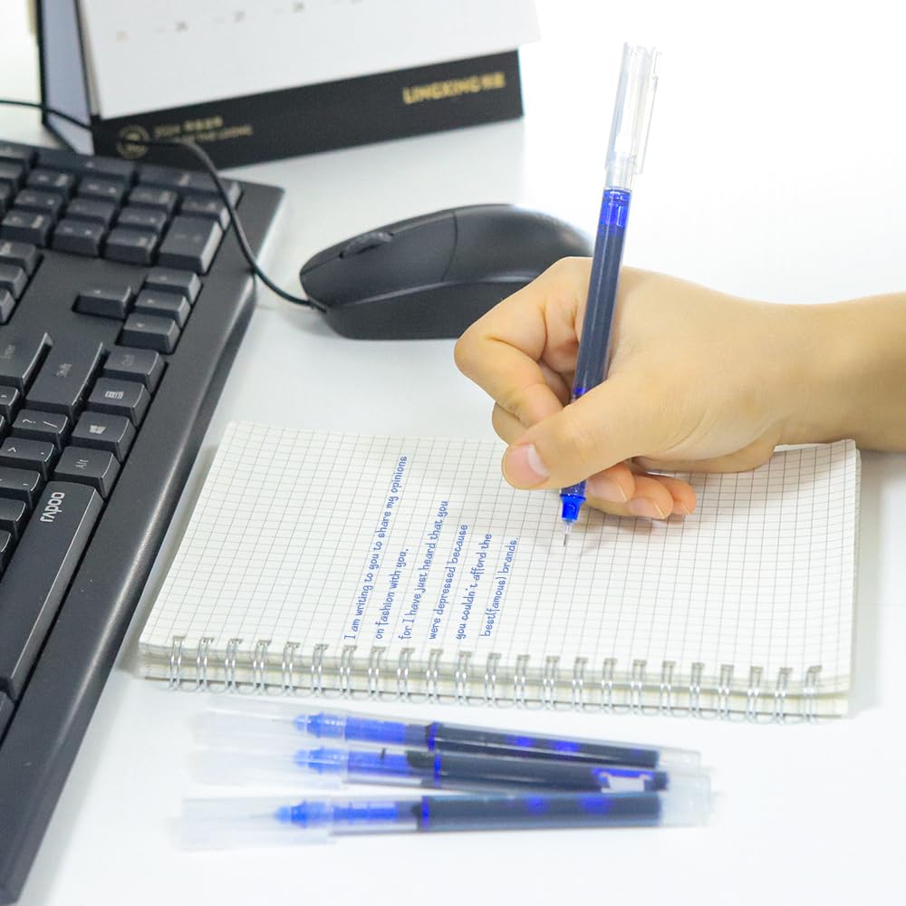 15 Pack 0.5mm Fine Point Rollerball Pens with Japanese Ink - Blue Ink Pens for Smooth Writing - Ideal for Office, School, Note Taking & Journaling