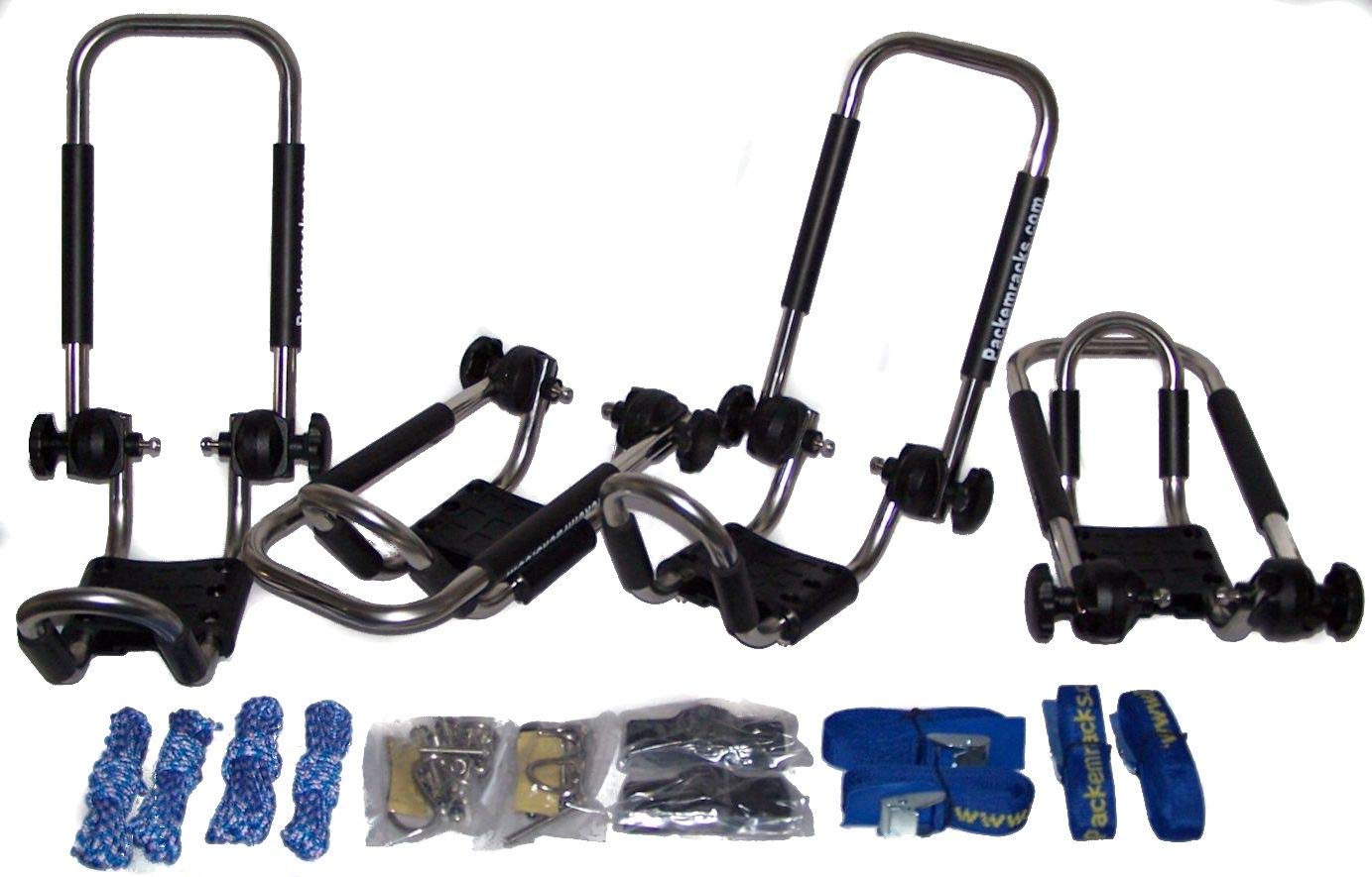 Pack'em Folding Kayak Rack - Stainless Steel J-Style Roof Mount Carrier for 2 Kayaks | Secure Transport for Canoes & Paddleboards | Perfect for SUVs, Trucks & Outdoor Adventures