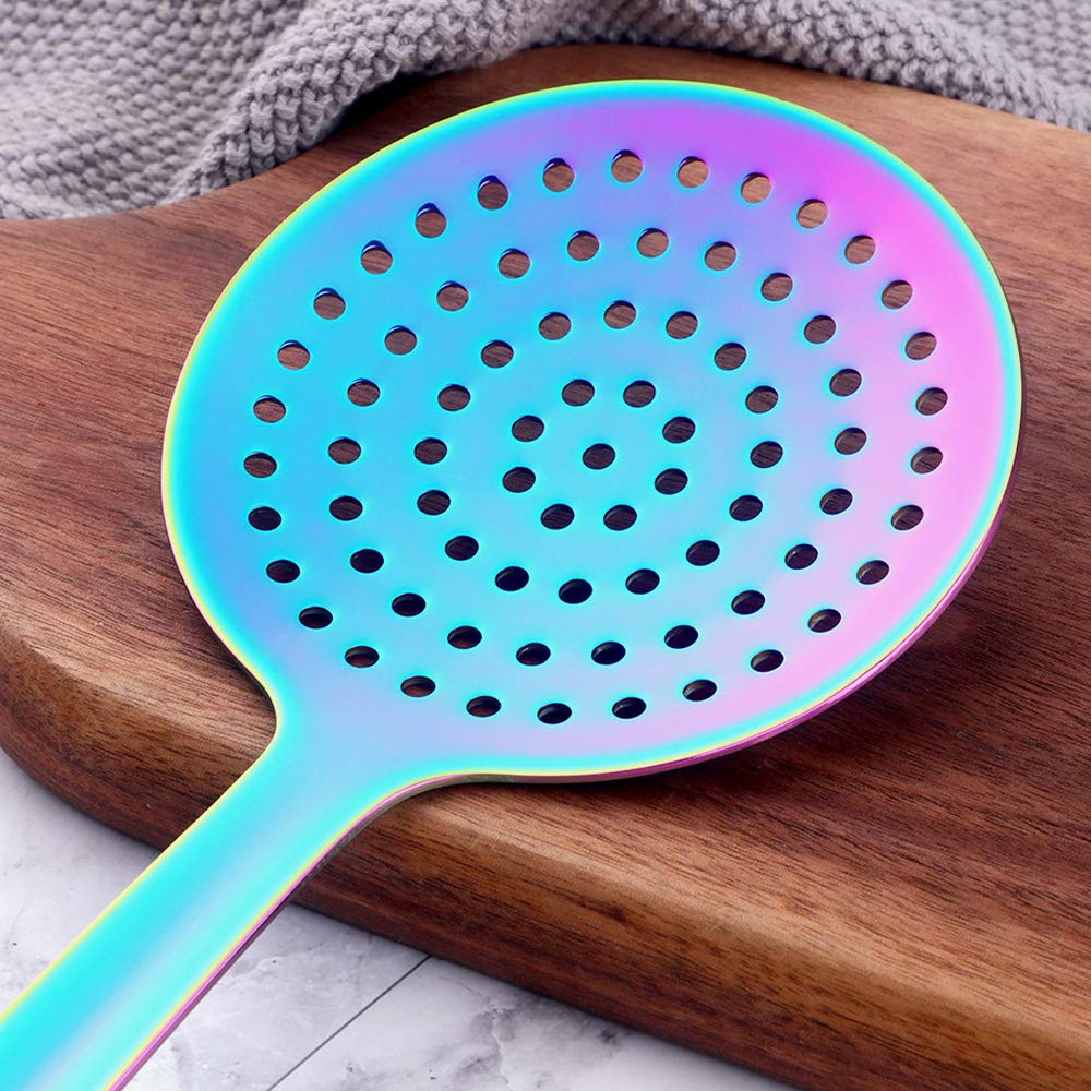 Premium 8-Piece Stainless Steel Kitchen Utensil Set with Titanium Rainbow Coating - Spatula, Slotted Spoon, Potato Masher & Cooking Tools for Baking, Frying & Food Prep - Dishwasher Safe Kitchen Gadgets