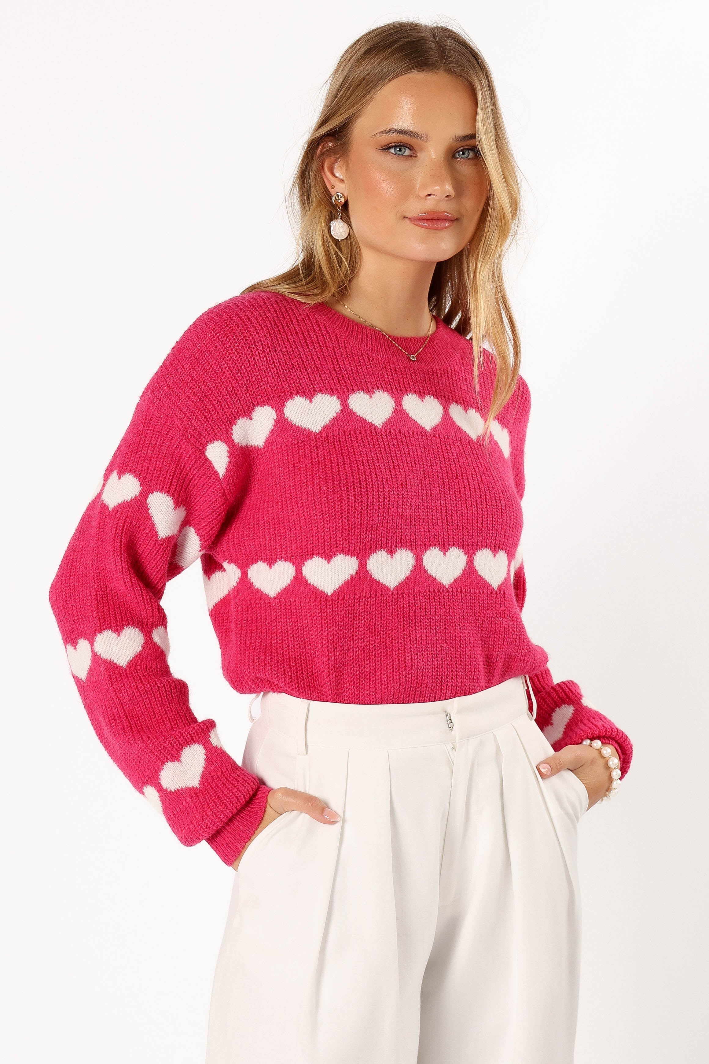 Dakotah Heart Stripe Knit Sweater for Women - Fuchsia & White Cozy Pullover - Perfect for Fall, Winter & Casual Outfits