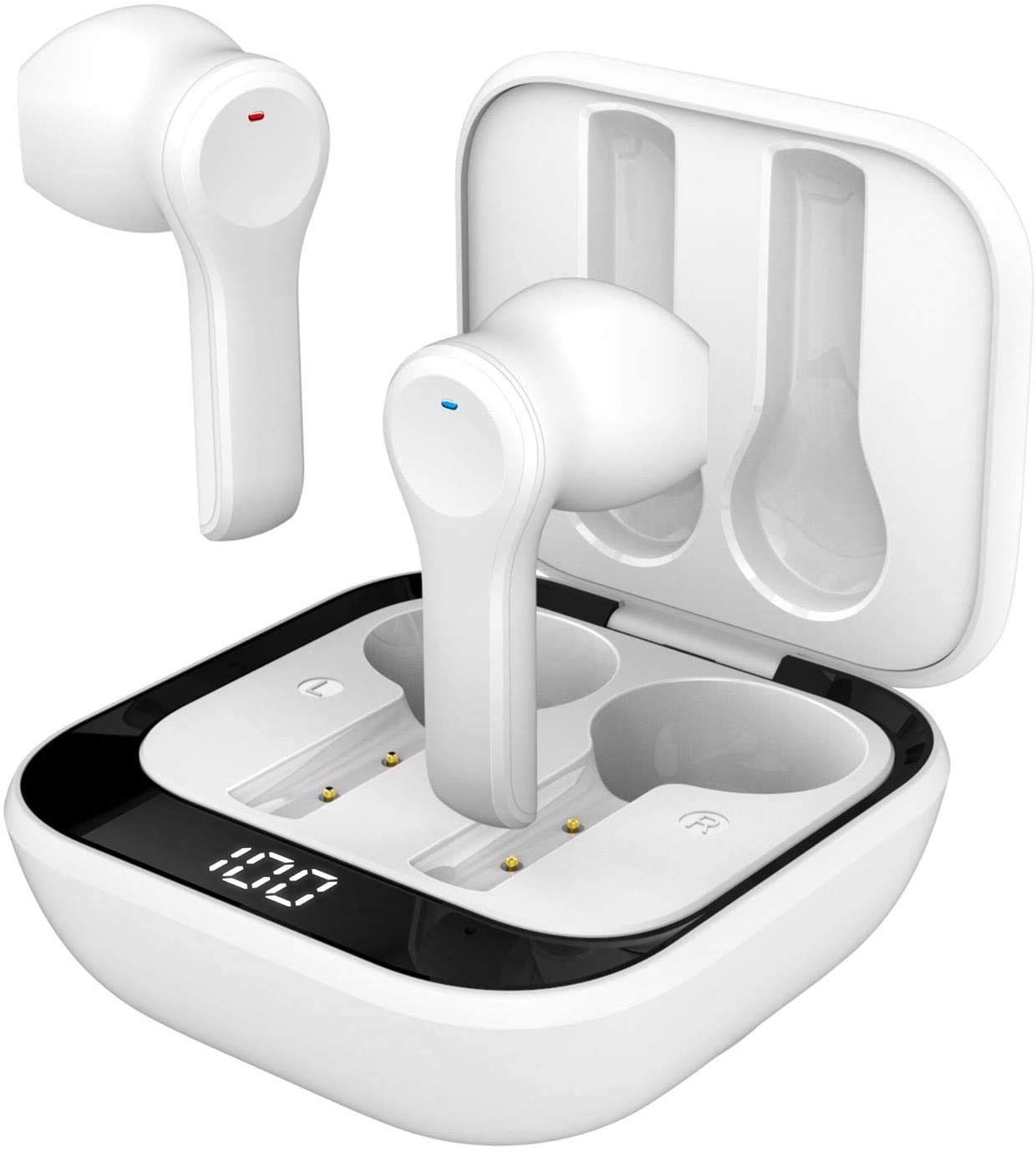 Smart-life TWS Bluetooth 5.0 Wireless Earbuds with Charging Case, IPX7 Waterproof Touch Control Sports Earphones with Built-in Mic, 24H Playtime, Type-C Fast Charging - Perfect for Gym, Running, Travel & Office (White)
