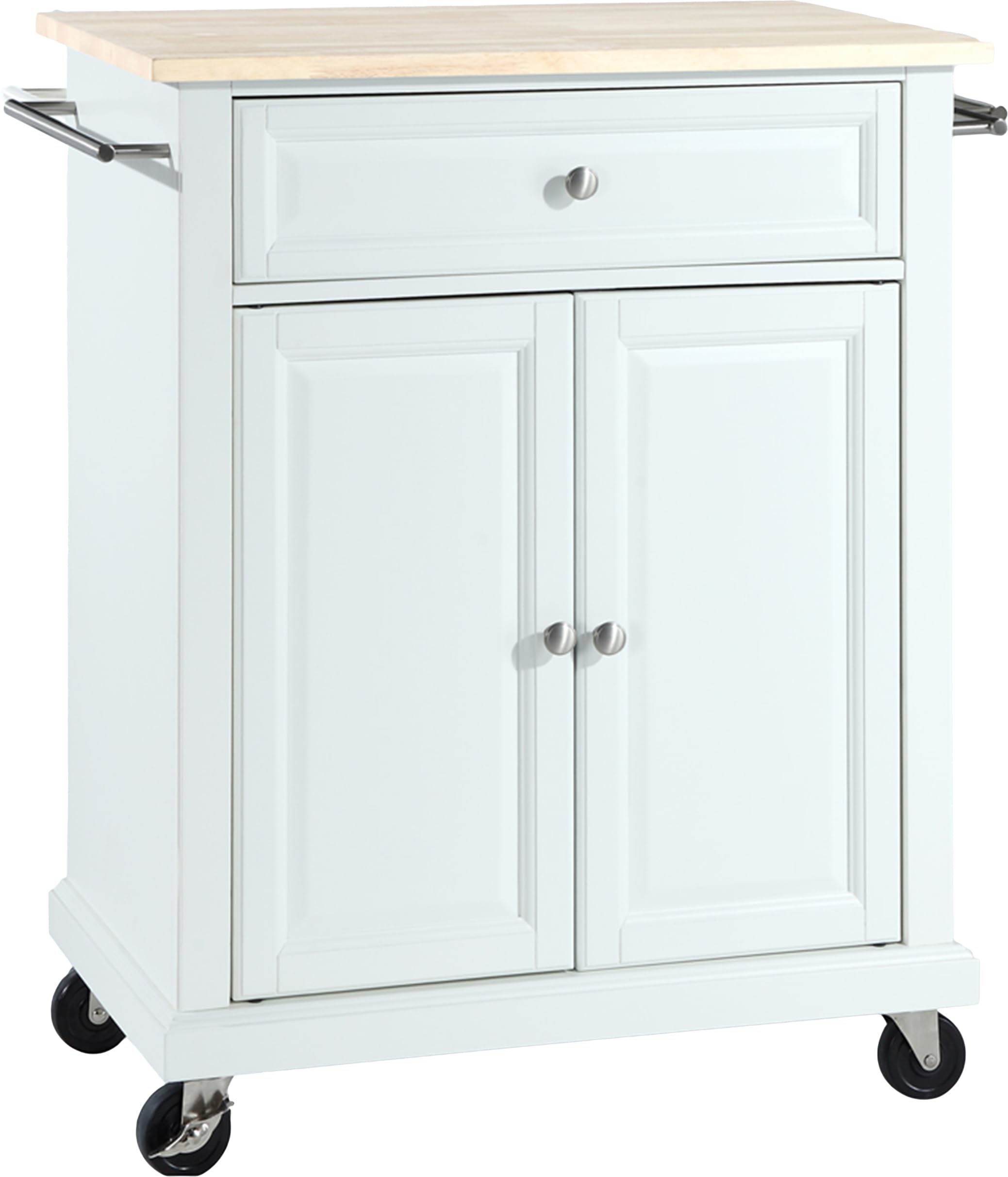 Crosley Compact Wood Top Rolling Cart with Shelves - White Microwave Stand with Towel Rack | Perfect for Kitchen, Bathroom, or Office Storage & Organization