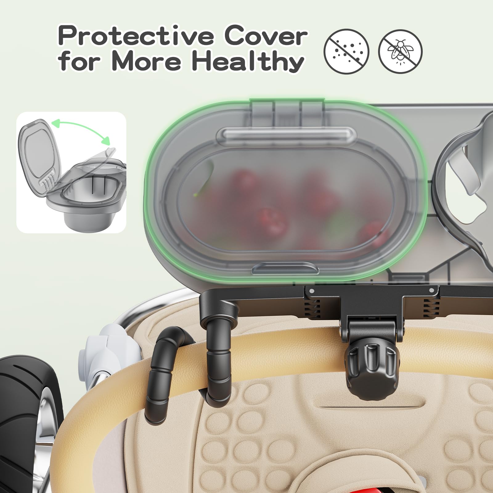 3-in-1 Universal Stroller Snack Tray with Dust Cover - Sturdy Cup Holder, Snack & Phone Organizer - Detachable & Dishwasher Safe Baby Travel Accessories for On-the-Go Parents - Perfect for Park Visits, Shopping & Road Trips