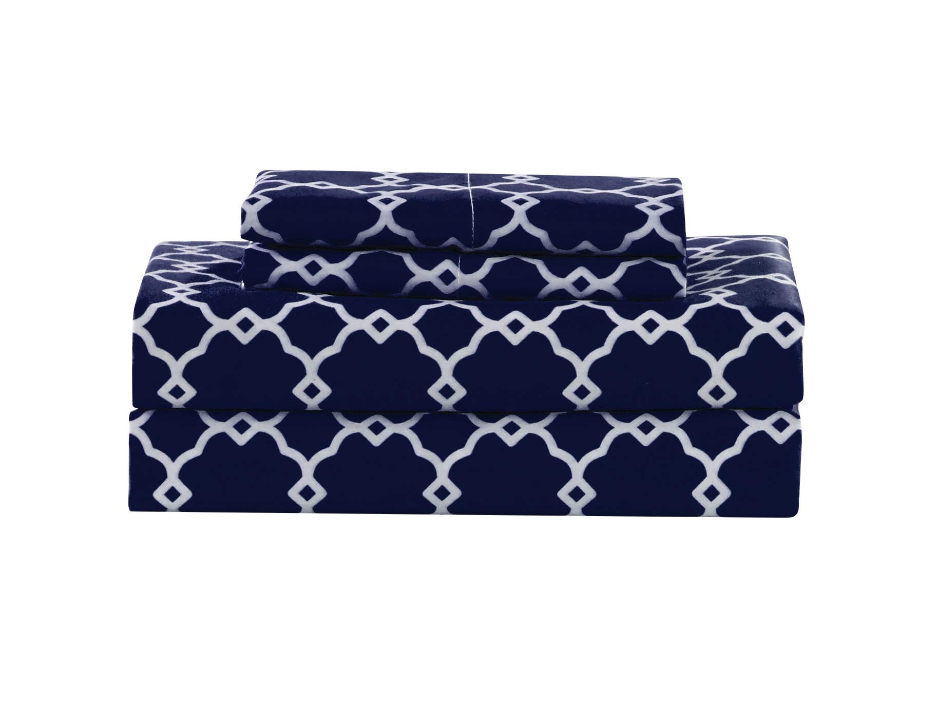 Kensie Calvin Luxury Bed Sheet Set - Soft 100% Cotton Sheets for Full, Queen & King Size Beds - Navy Blue - Perfect for Home, Hotel & Airbnb Comfort