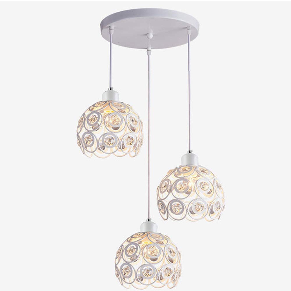 Vintage Industrial Ceiling Pendant Light - Adjustable Round Metal Chandelier with Crystal Lampshade, 3-Light Fixture in White - Perfect for Living Room, Bedroom, and Dining Table Lighting