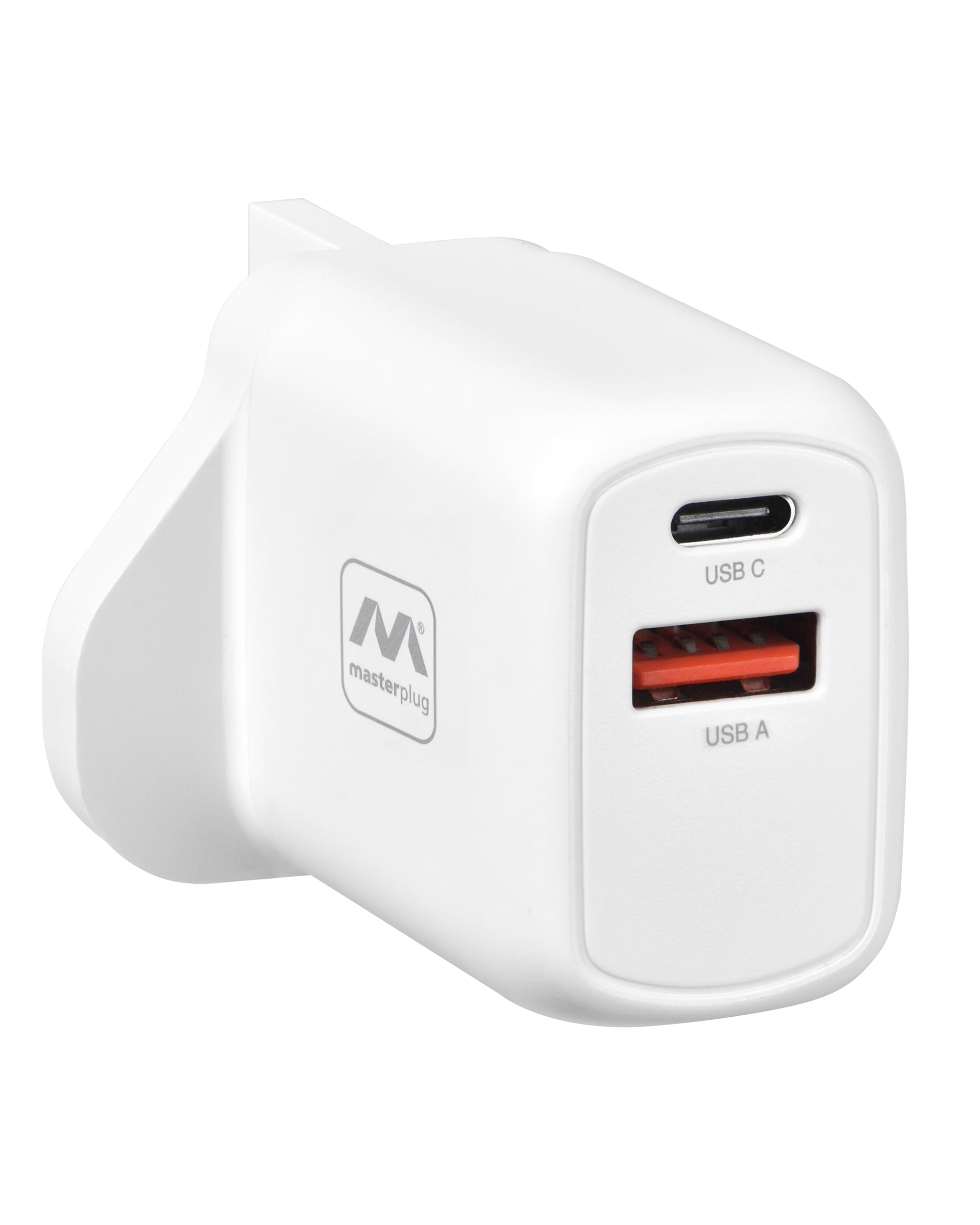 Masterplug Super-Fast 30W USB Charger with USB-A & USB-C Ports - Fast Charging for iPhone, Samsung, iPad & Tablets - Perfect for Home, Office & Travel
