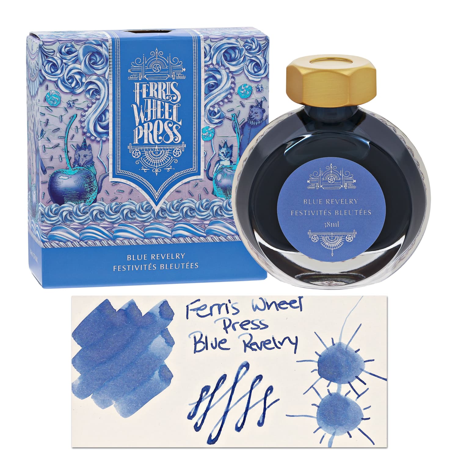 Ferris Wheel Press Blue Revelry Fountain Pen Ink - 38mL Bottle for Calligraphy, Writing & Art Projects - Premium Ink for Dip Pens, Brush Pens & Stationery Enthusiasts