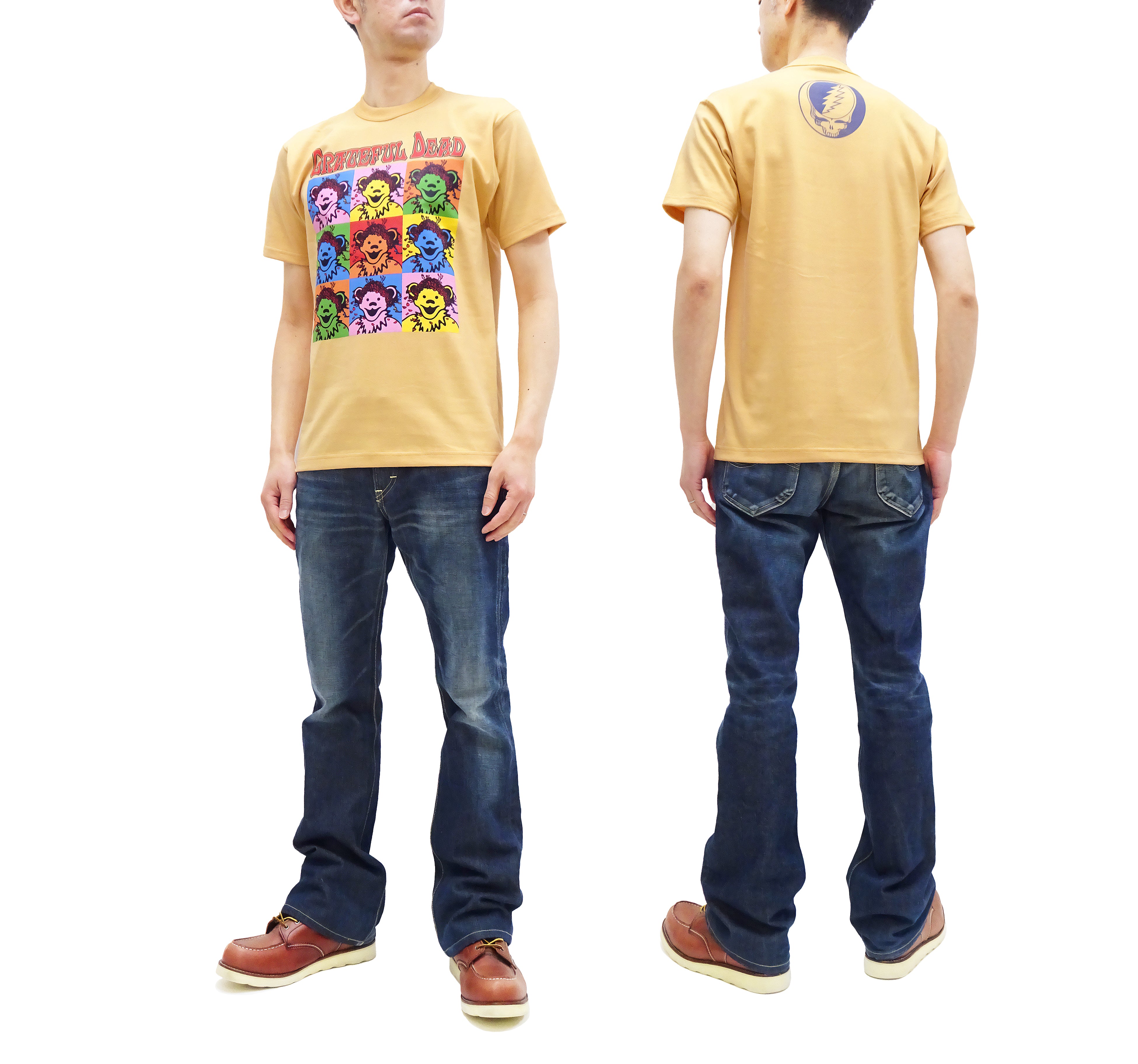 TOYS McCOY Men's Grateful Dead Dancing Bears Short Sleeve T-Shirt | Raw Unwashed Loopwheel Tee | Vintage Style Cotton Shirt | TMC2315-060 Faded Yellow | Perfect for Concerts & Casual Wear