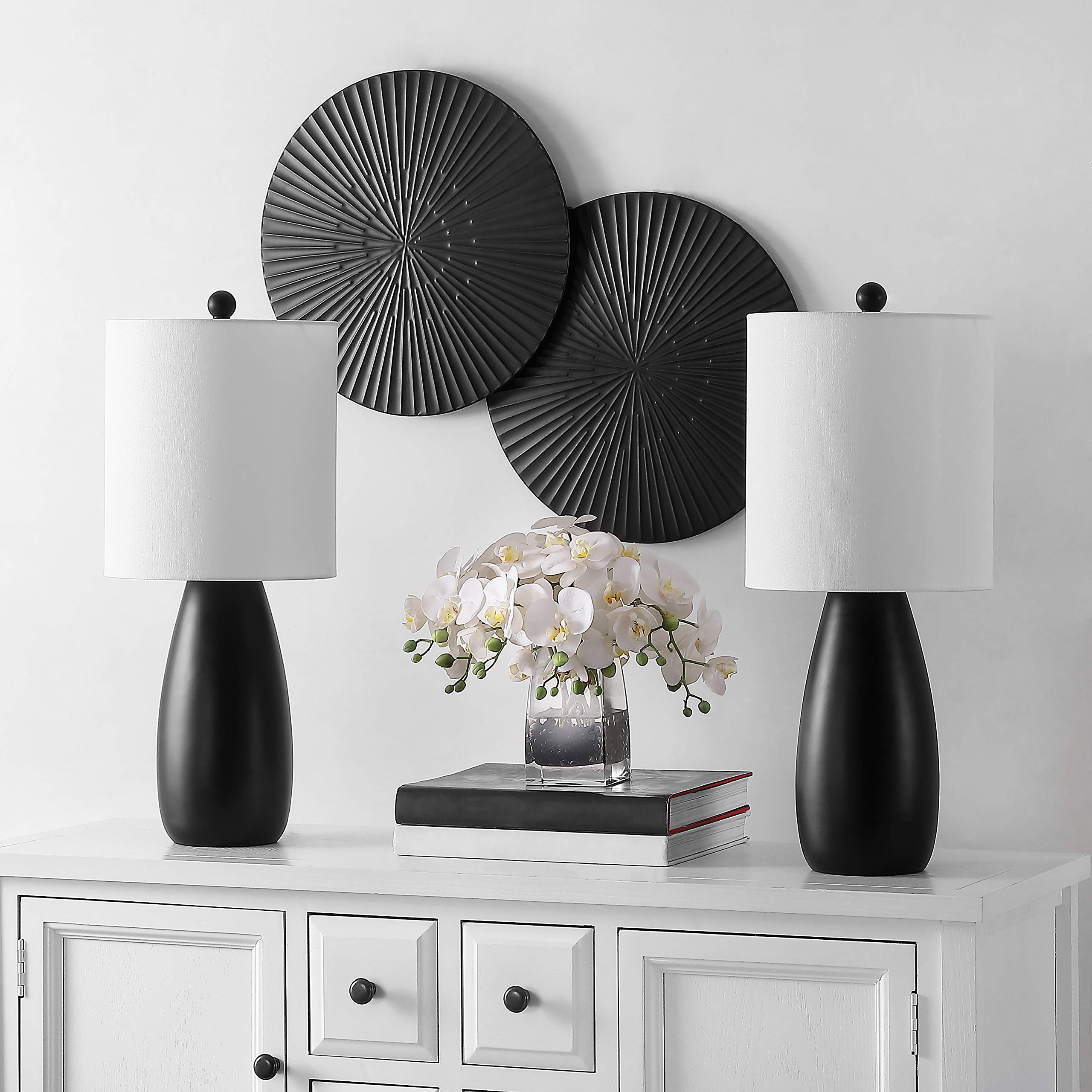 SAFAVIEH Arlia Modern Black 24-inch Table Lamp Set of 2 with LED Bulbs - Stylish Lighting for Bedroom, Living Room, Home Office & Nightstand - Perfect for Reading, Working & Ambient Lighting