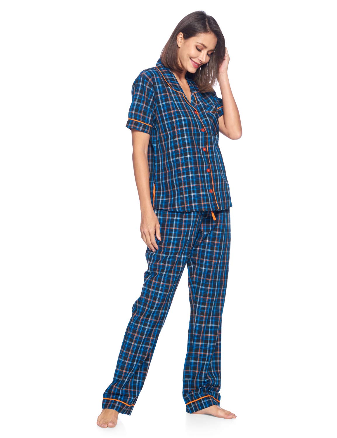 Ashford & Brooks Women's Plaid Woven Pajama Set - Soft Button-Down Sleepwear & Loungewear 2-Piece PJ Set for Cozy Nights & Relaxing at Home