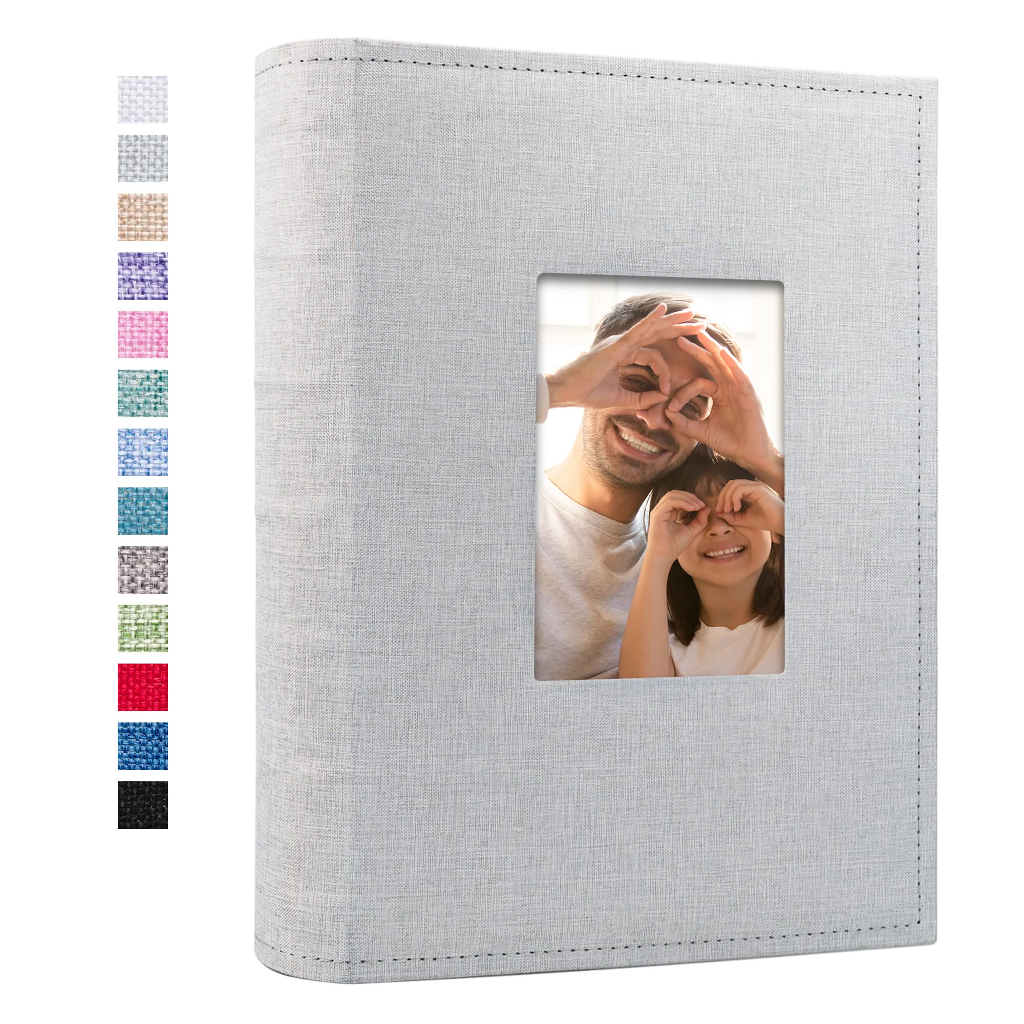 Vienrose 4x6 Photo Album - Holds 300 Photos with Linen Frame Cover & Memo Areas - Large Capacity Slip-in Picture Book for Wedding, Baby, Vacation (Light Grey) | Perfect for Preserving Family Memories, Travel Scrapbooking & Special Occasions