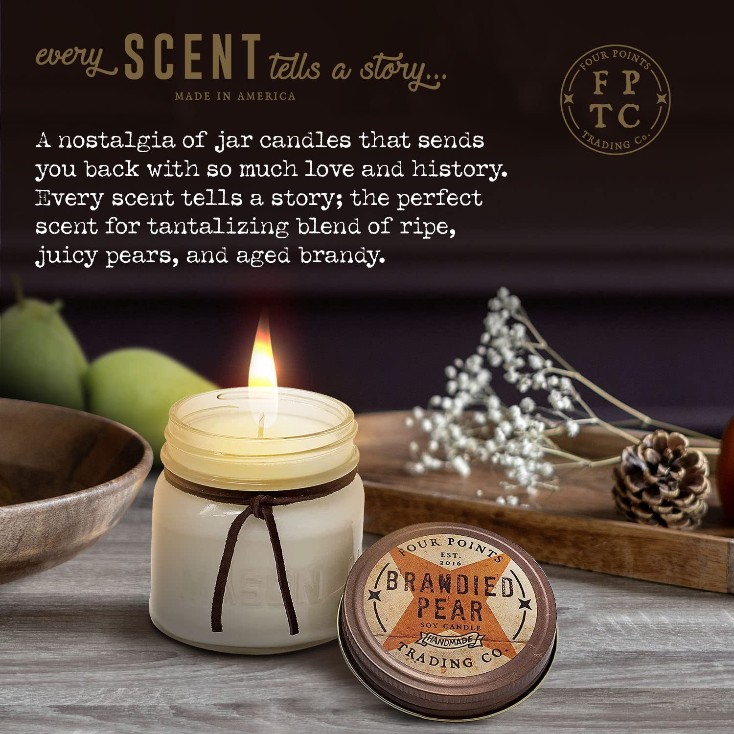 Brandied Pear Soy Candle - Handcrafted Aromatherapy Gift for Home, Birthdays & Holidays