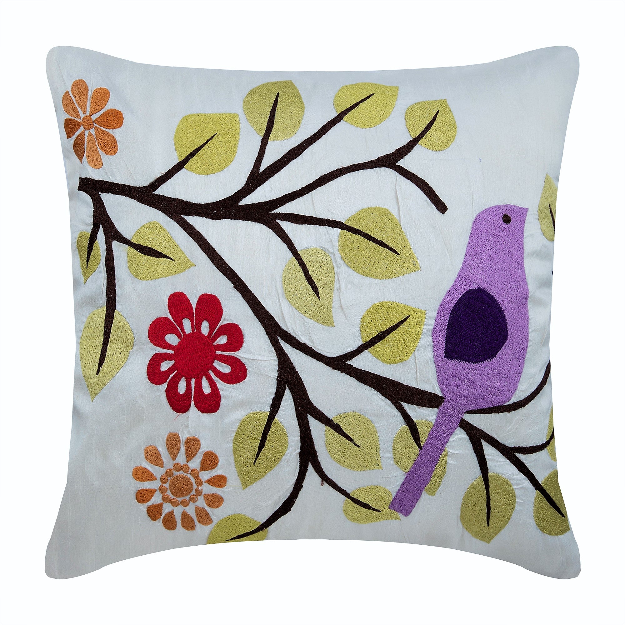 Birdy Style Multicolor Art Silk Decorative Euro Sham Pillow Cover - Elegant Home Decor for Bedroom, Living Room & Guest House