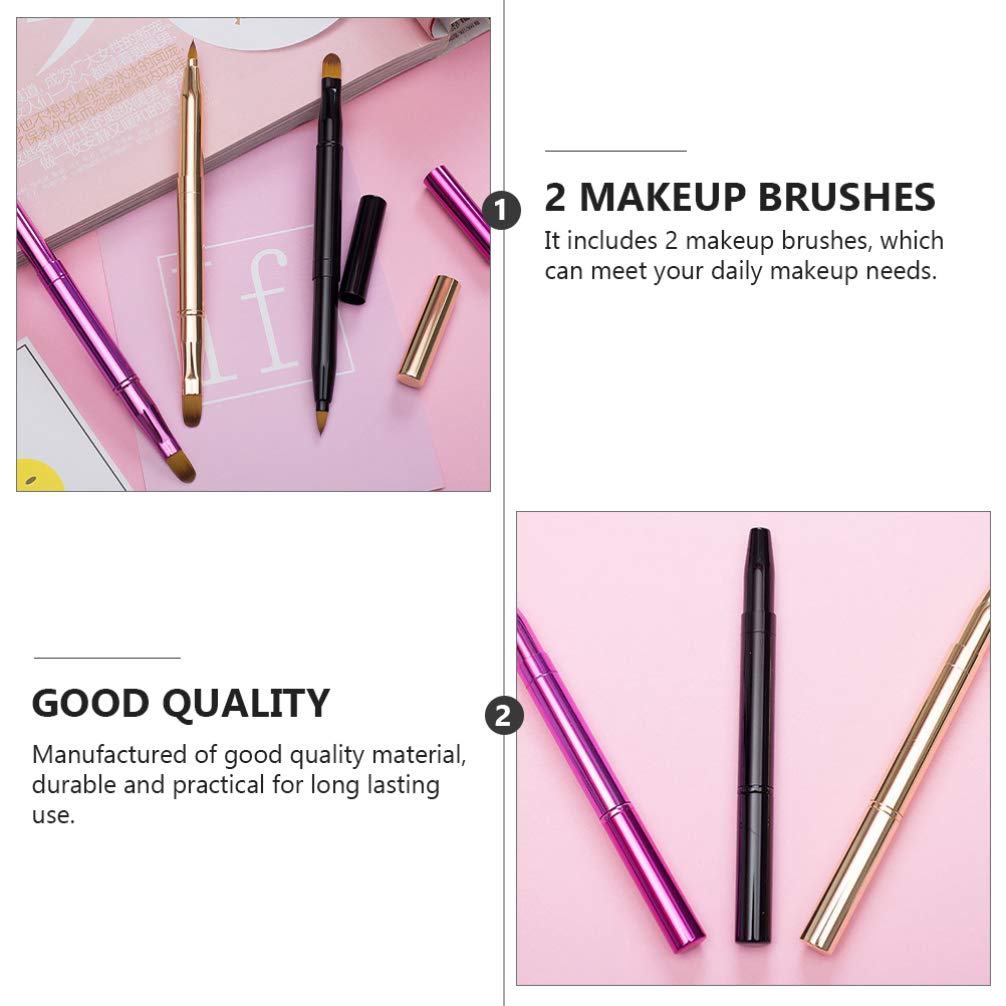 Lurrose 2pcs Double-ended Lip Brush - Retractable Lipstick & Concealer Brush for Precise Lip Liner & Gloss Application | Mini Makeup Tool with Highlight Fiber Tips | Perfect for Travel, Professional Makeup & Touch-ups